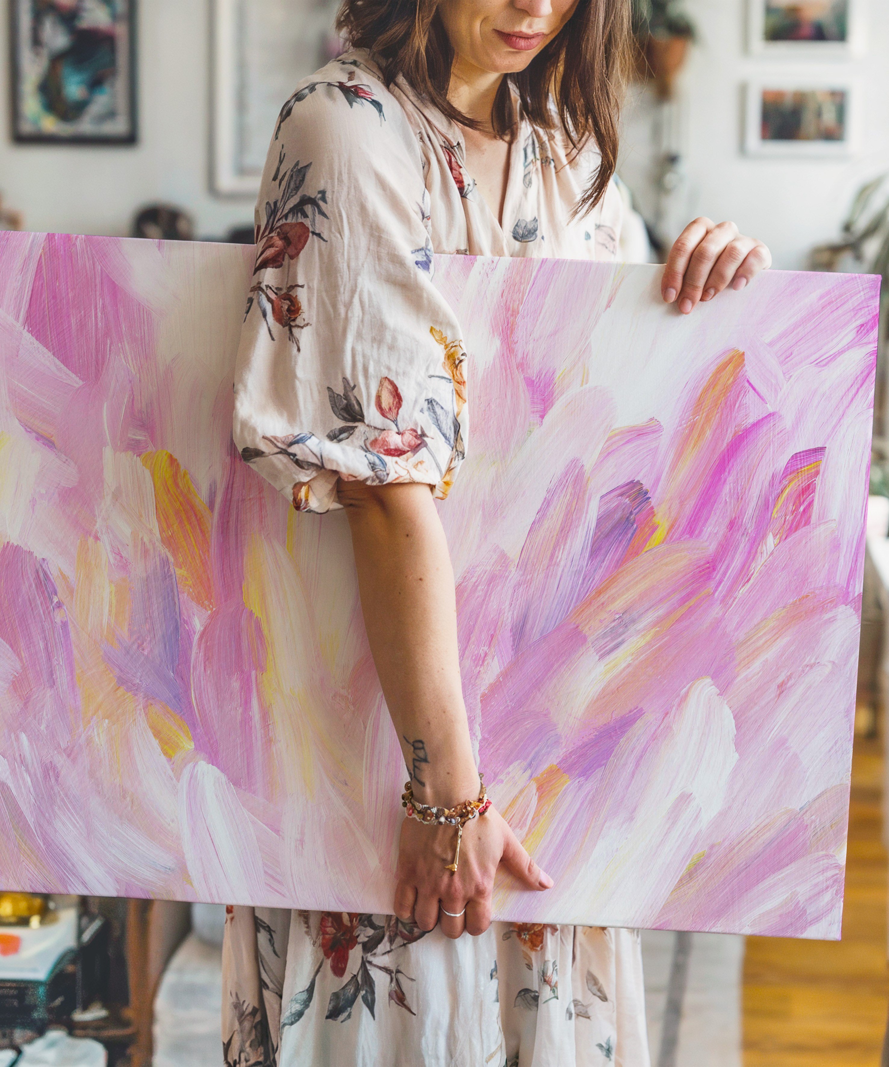 Flower Pink | Yağlıboya dokulu canvas baskı