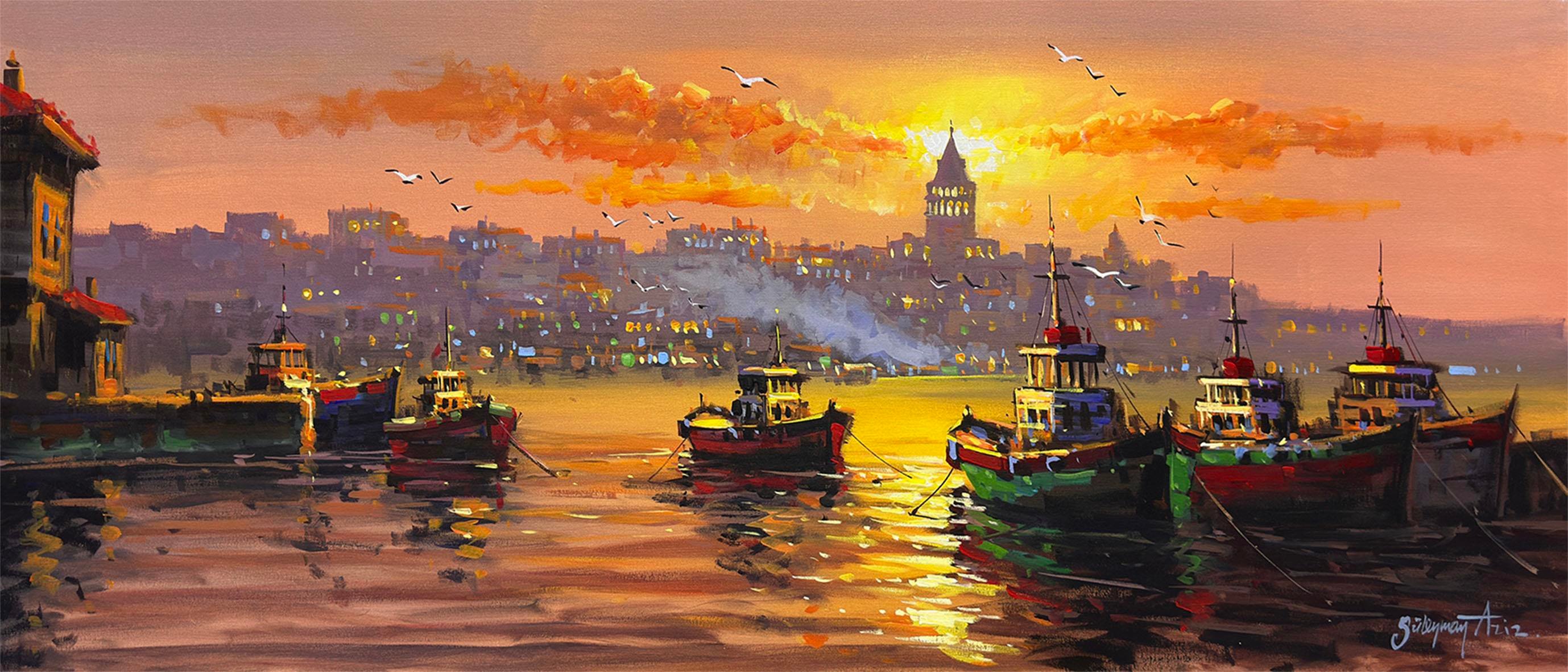 Galata'da Gün Batımı | Yağlı Boya Tablo