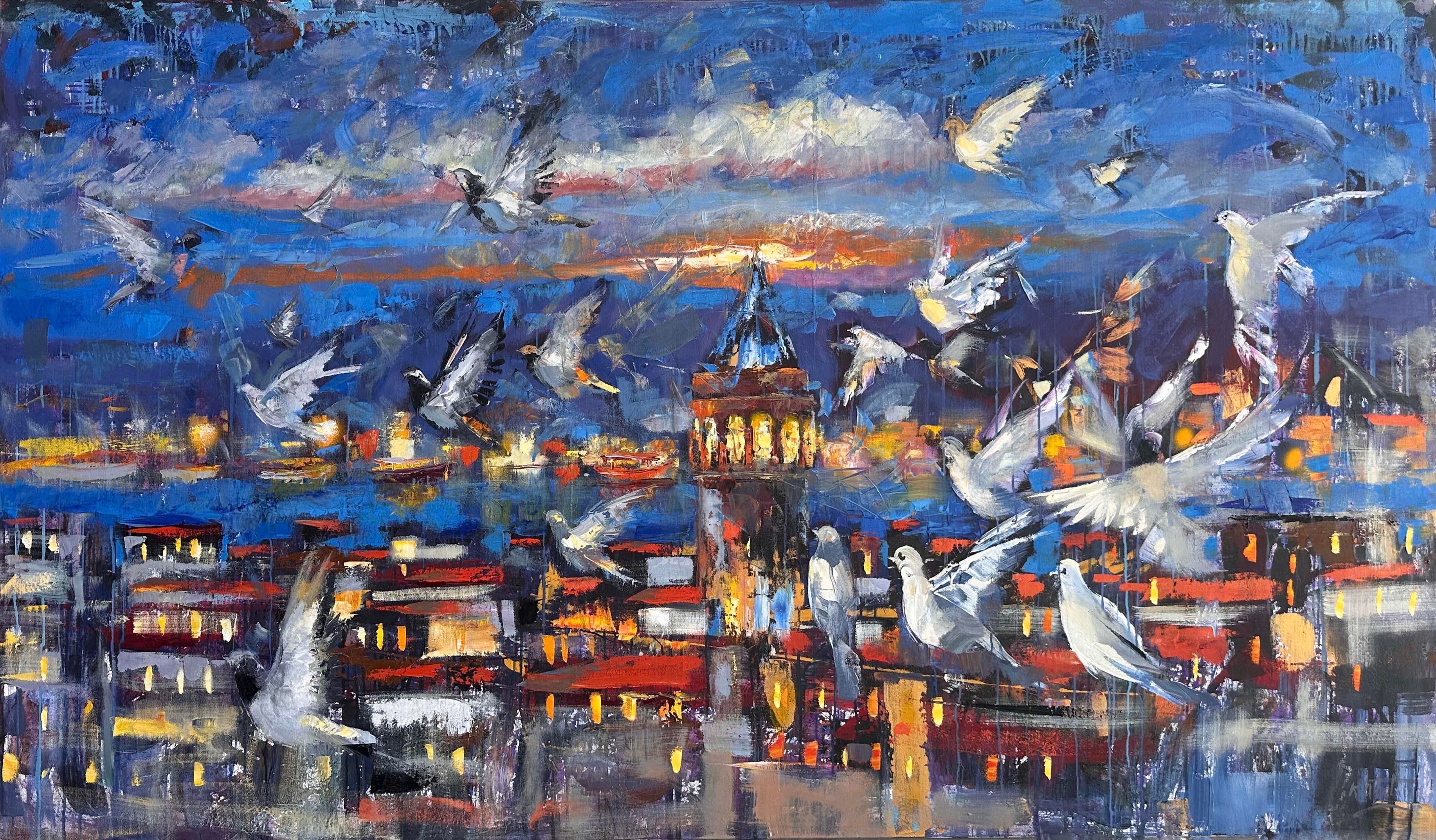 Galata'nın Kuşları  | Yağlı Boya Tablo 