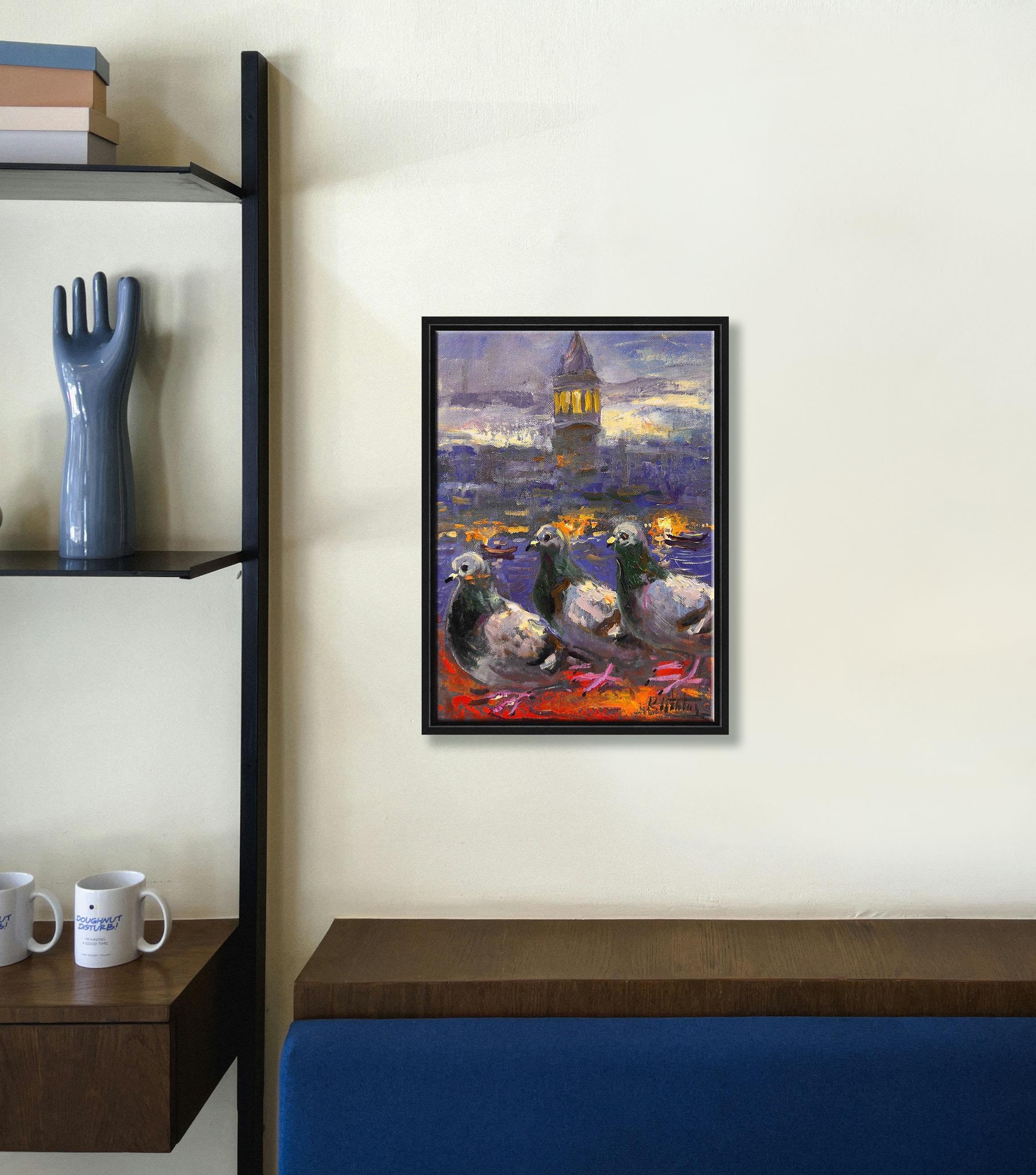 Galataya Bakan Güvercinler | Yağlı Boya Tablo