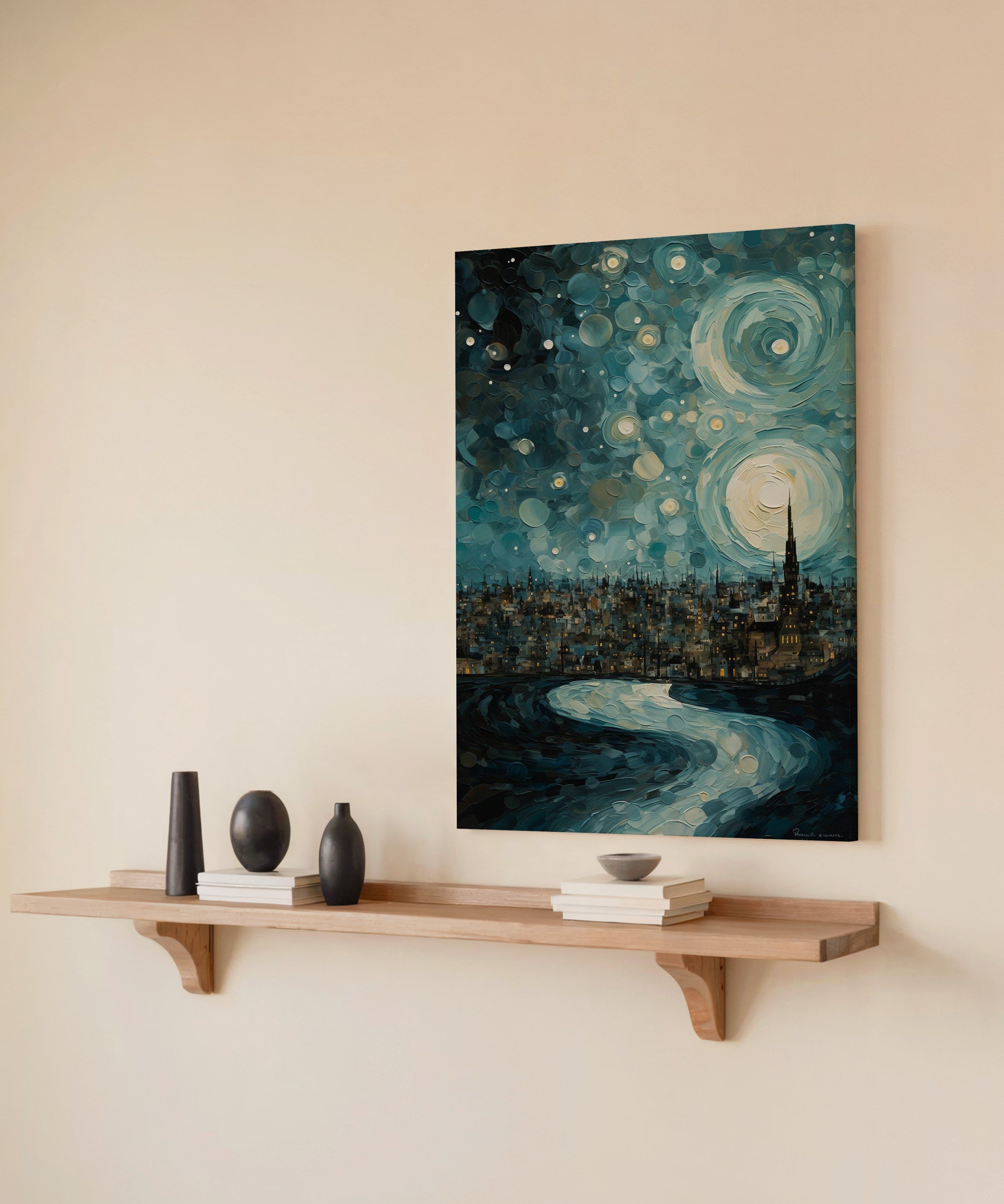 Gece Metropol | Yağlıboya dokulu canvas baskı