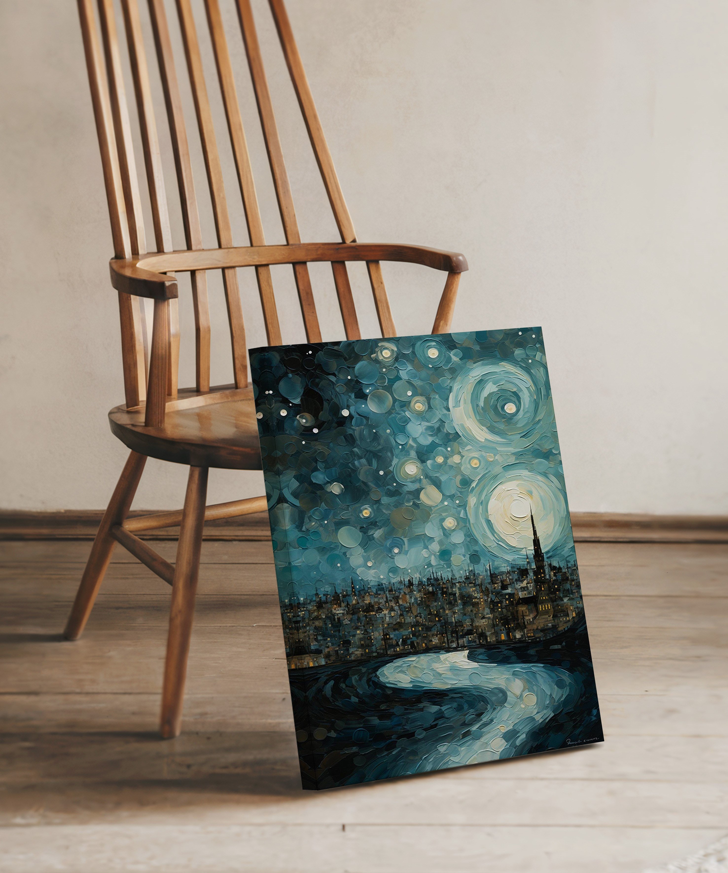 Gece Metropol | Yağlıboya dokulu canvas baskı