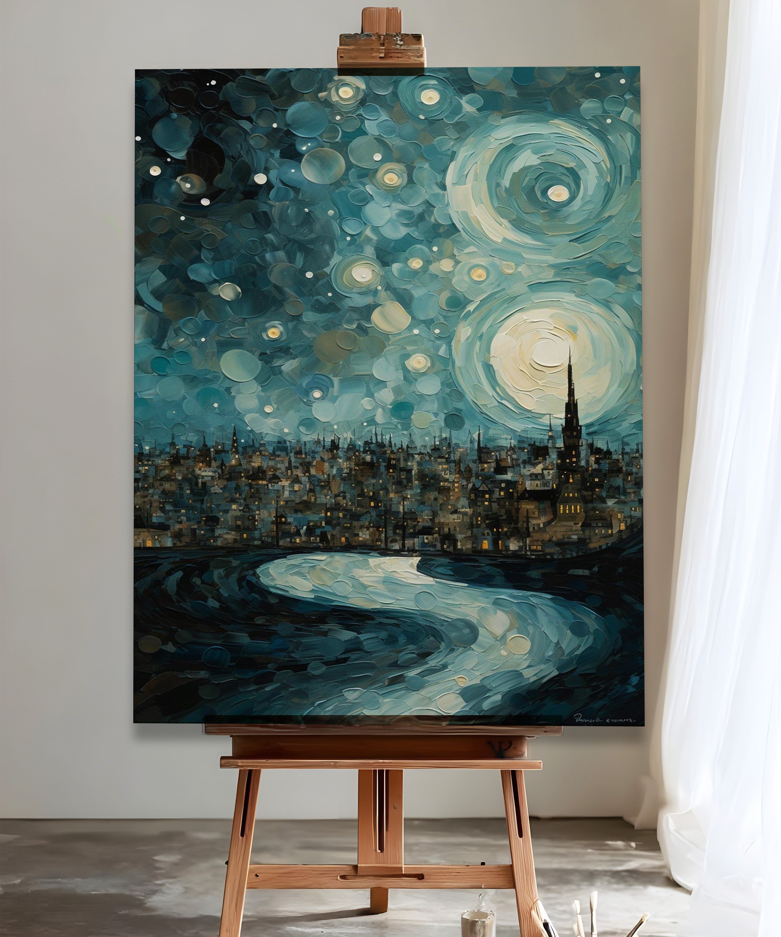 Gece Metropol | Yağlıboya dokulu canvas baskı
