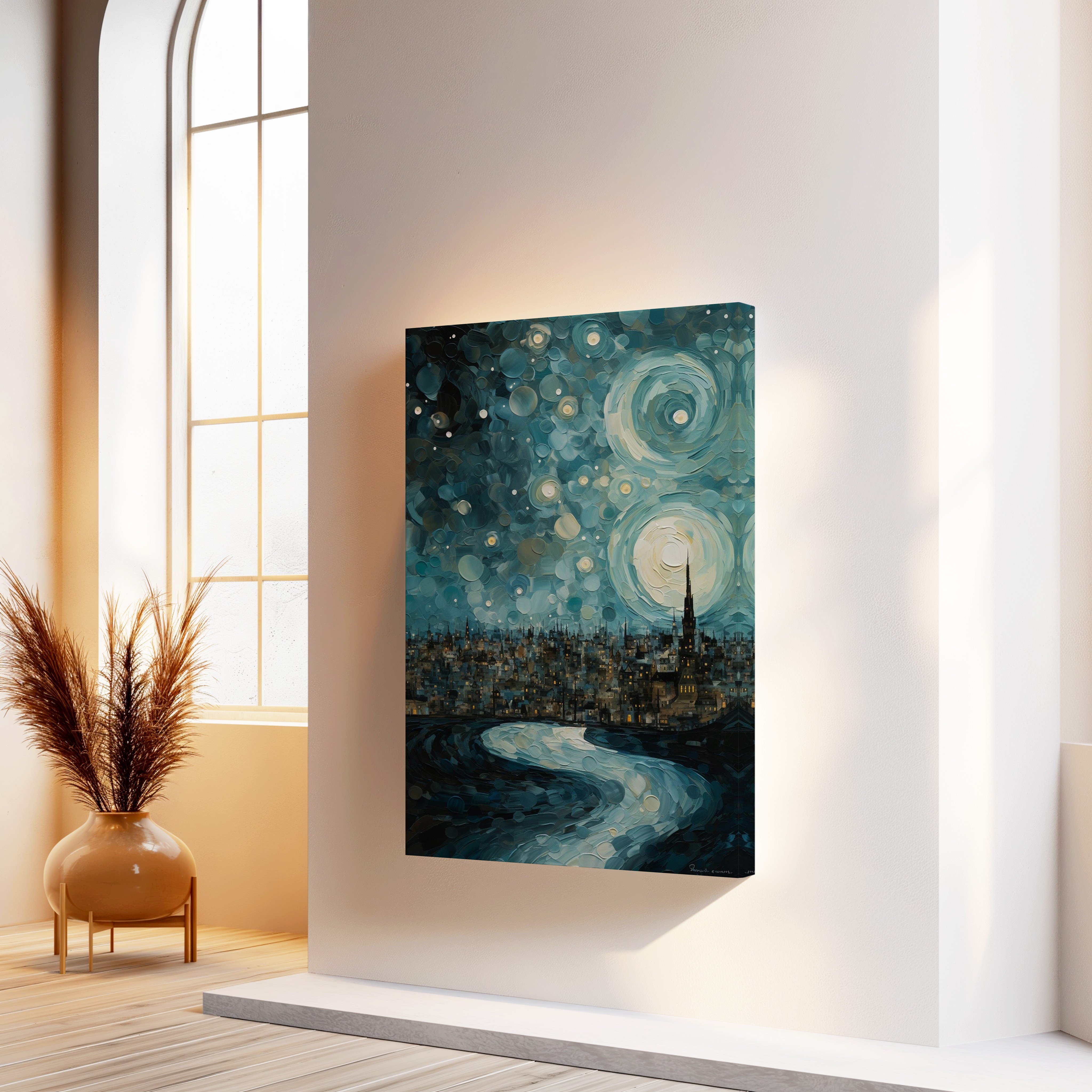 Gece Metropol | Yağlıboya dokulu canvas baskı