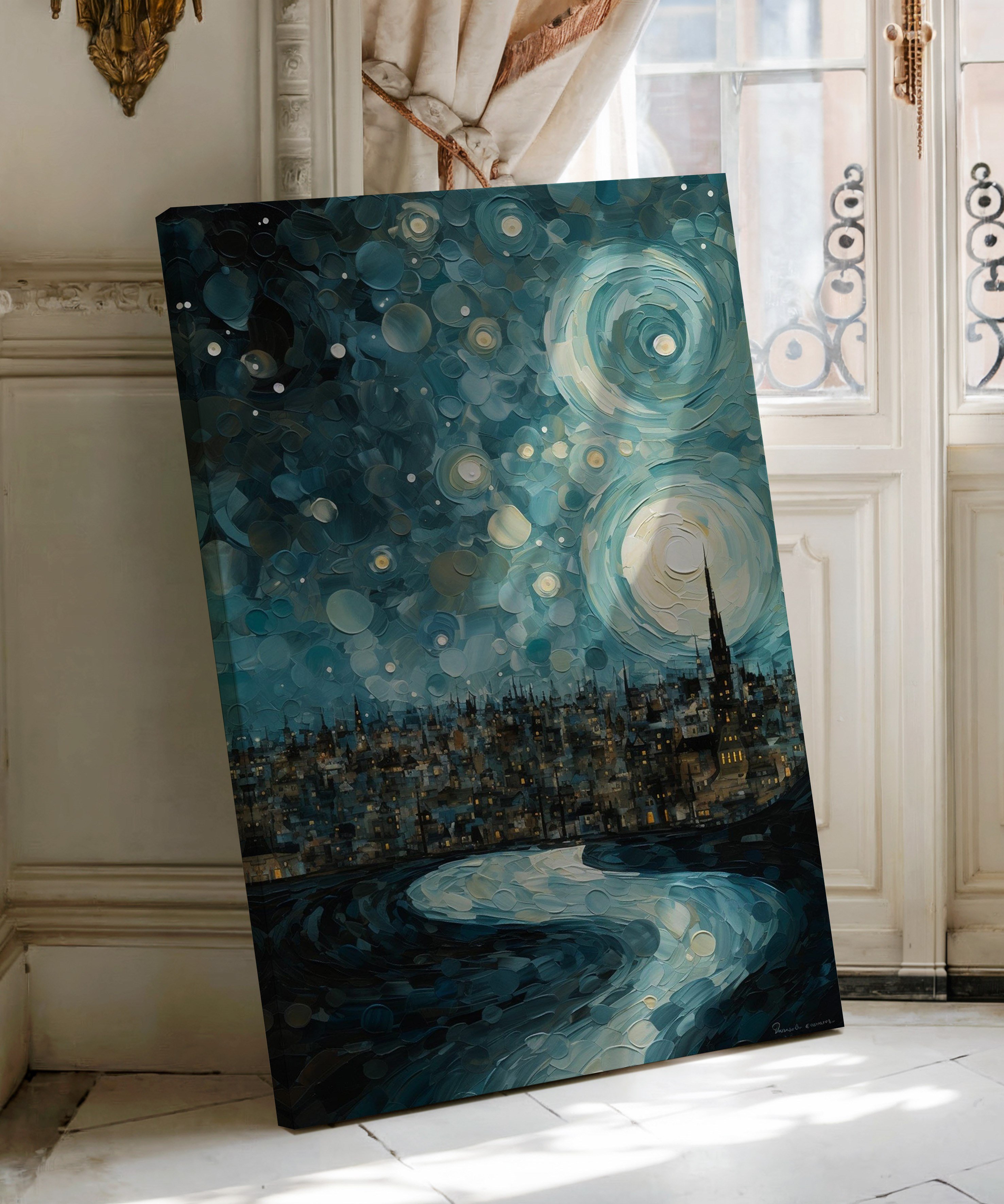 Gece Metropol | Yağlıboya dokulu canvas baskı