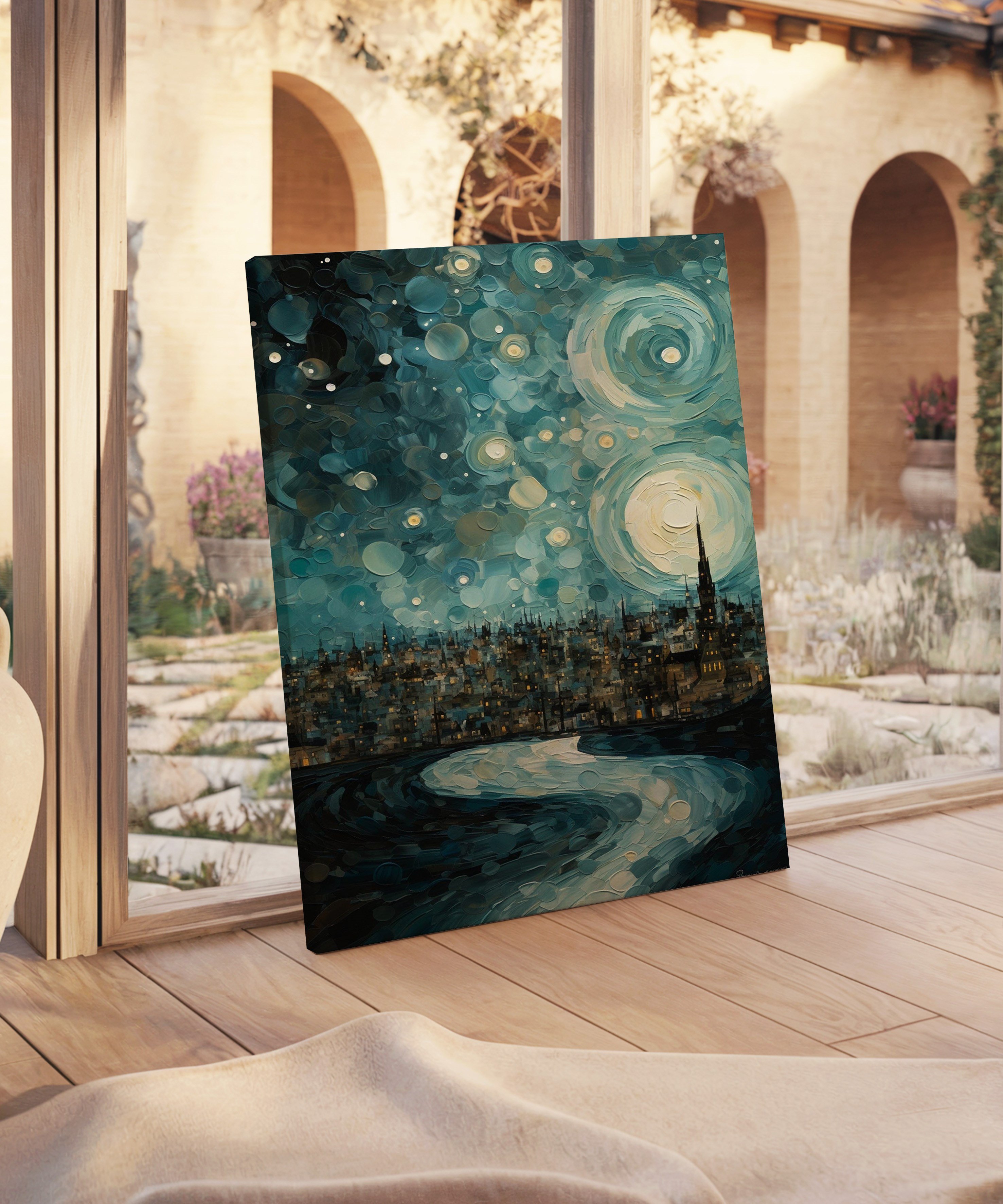 Gece Metropol | Yağlıboya dokulu canvas baskı
