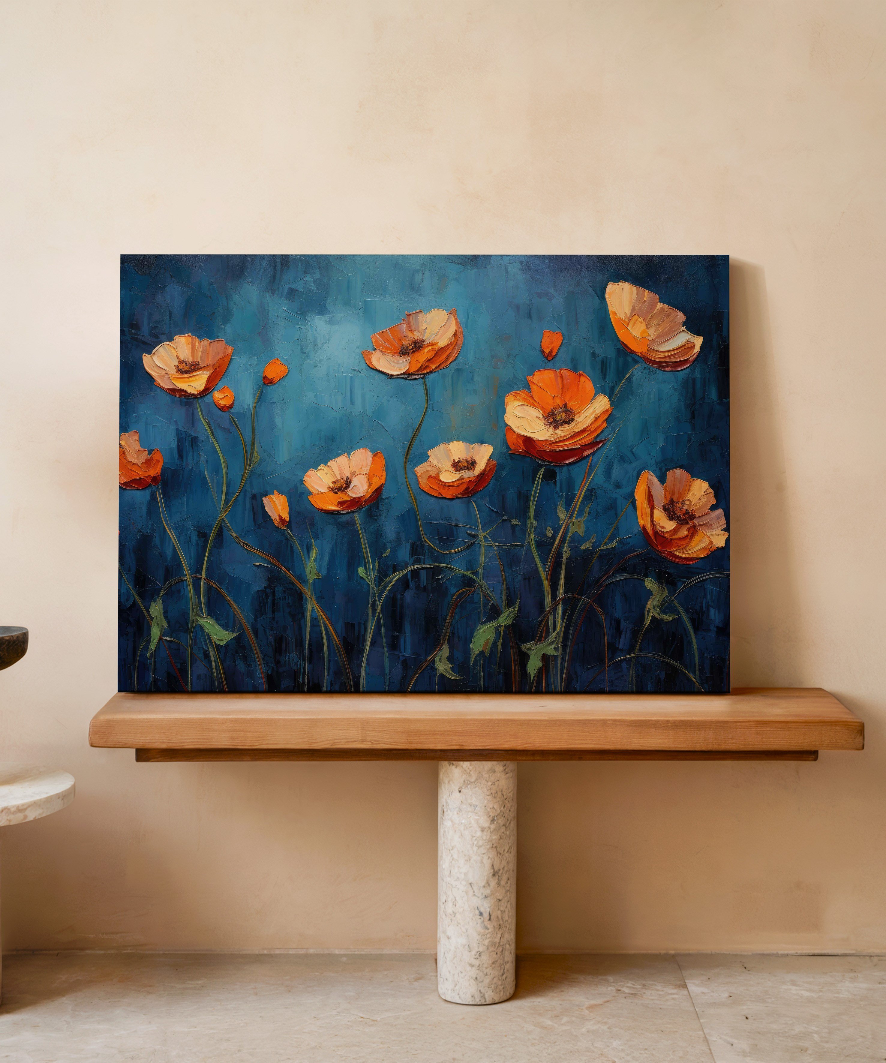 Geceye Açan Gelincikler | Yağlı Boya Dokulu Canvas Baskı