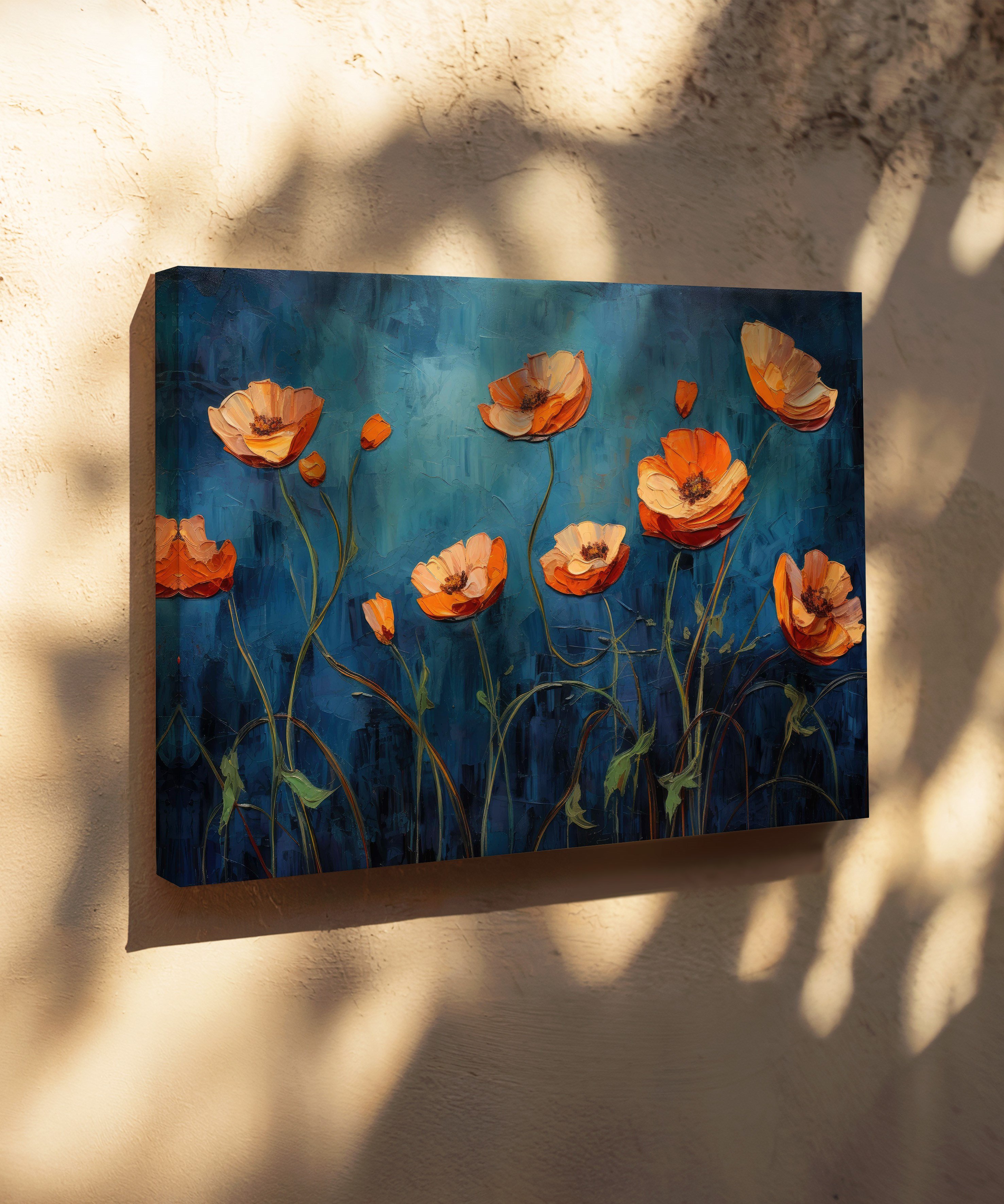 Geceye Açan Gelincikler | Yağlı Boya Dokulu Canvas Baskı