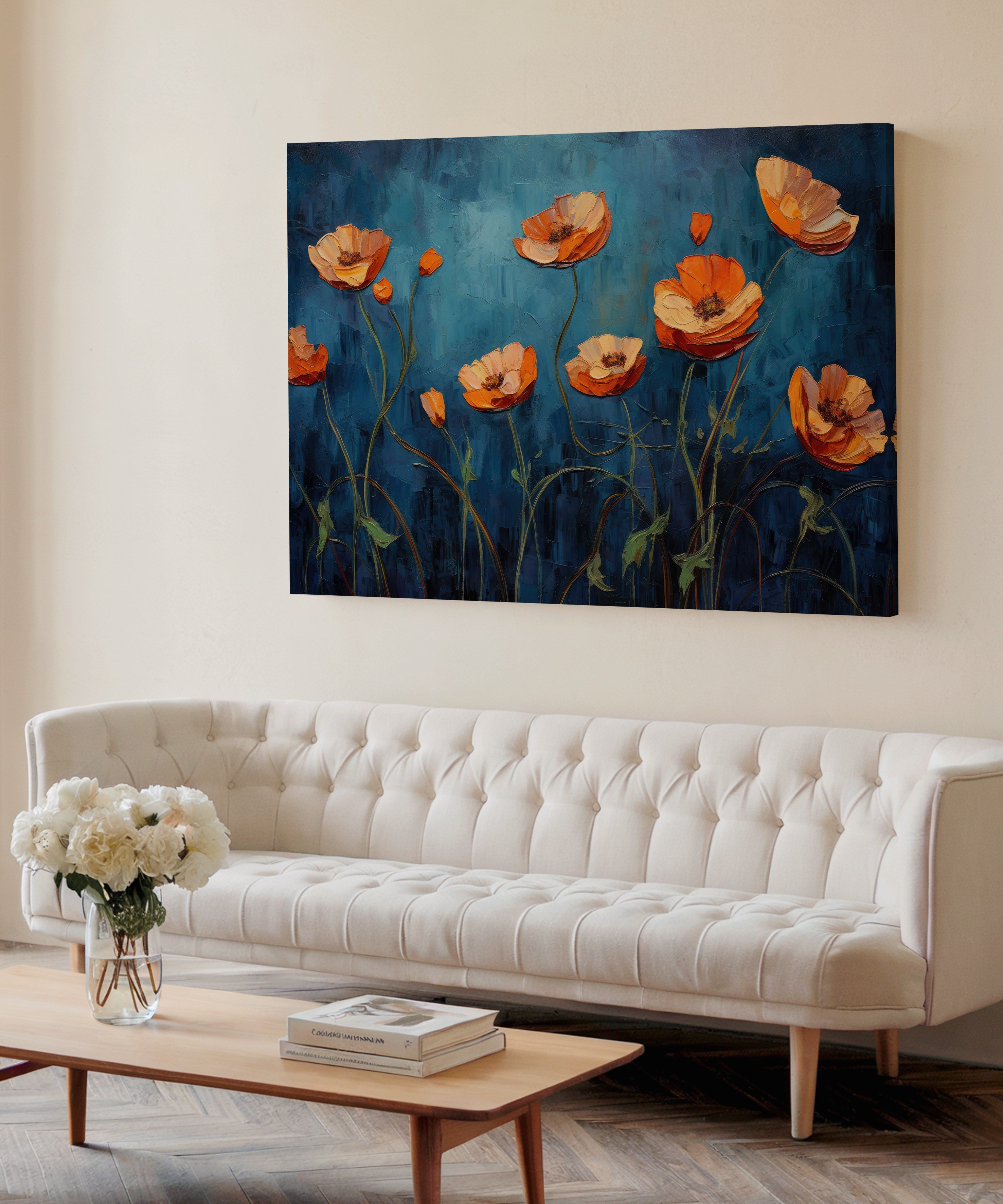Geceye Açan Gelincikler | Yağlı Boya Dokulu Canvas Baskı