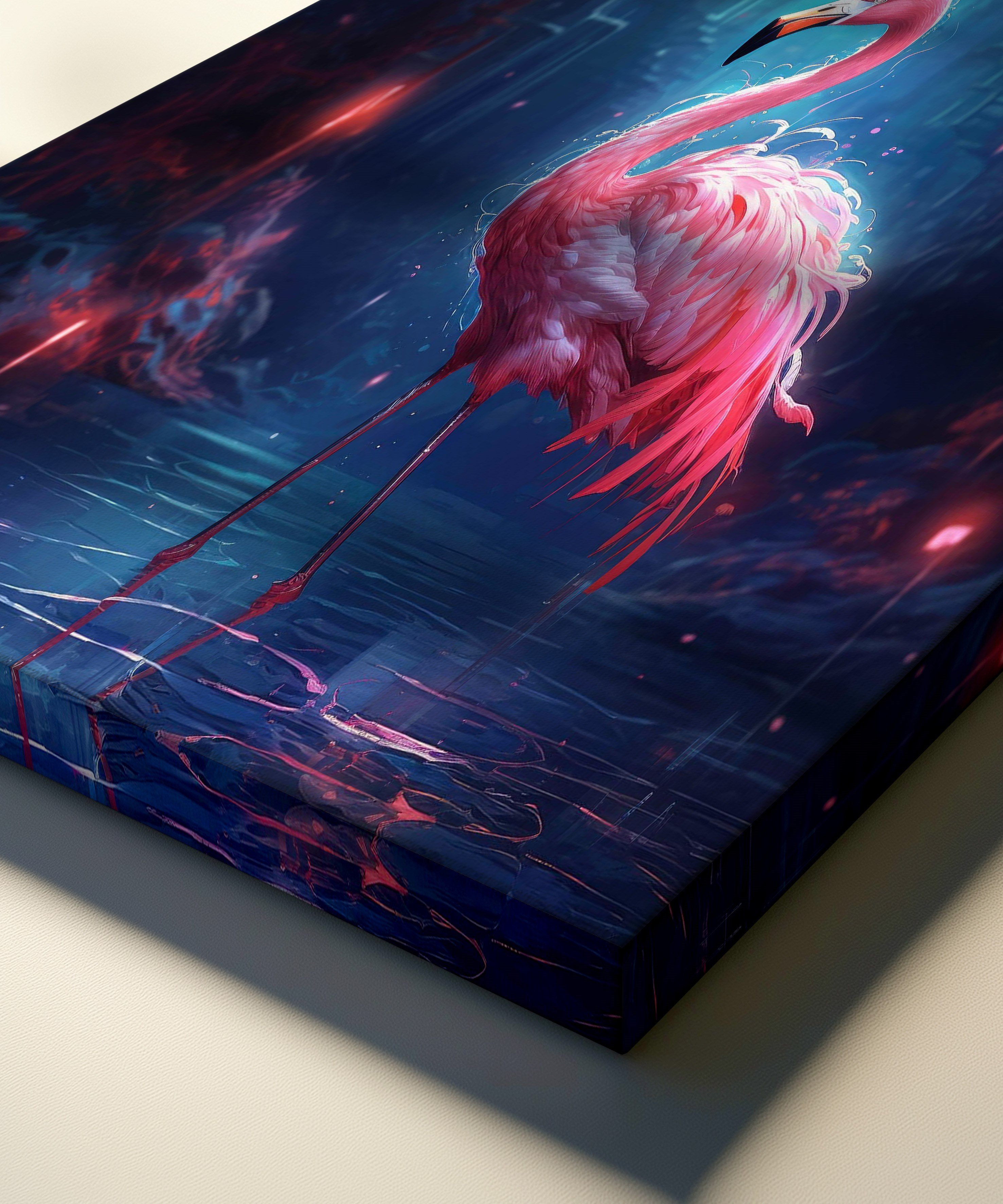 Geceye Düşen Flamingo | Yağlı Boya Dokulu Canvas Baskı