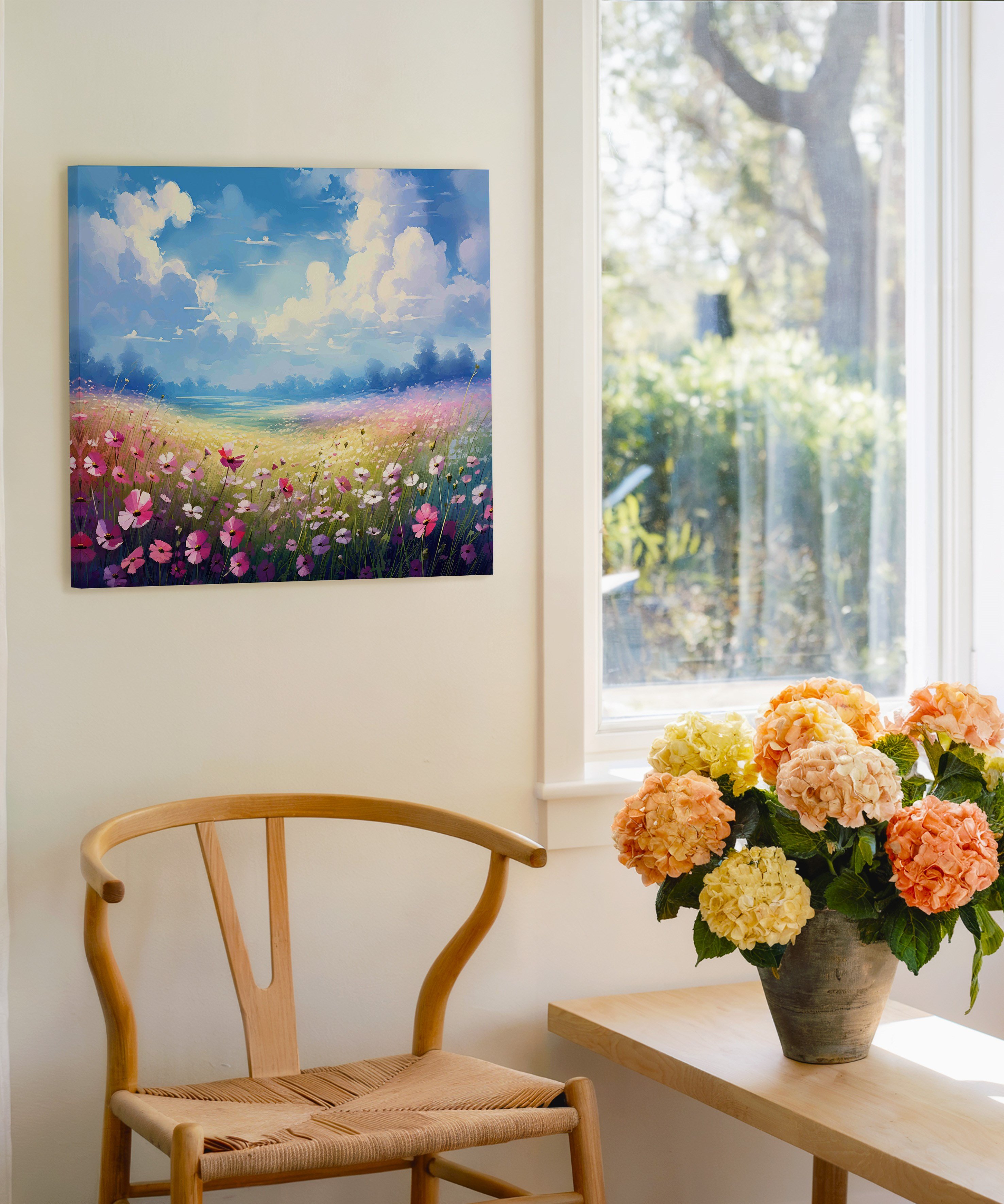 Göğe Açan Çiçekler | Yağlı Boya Dokulu Canvas Baskı