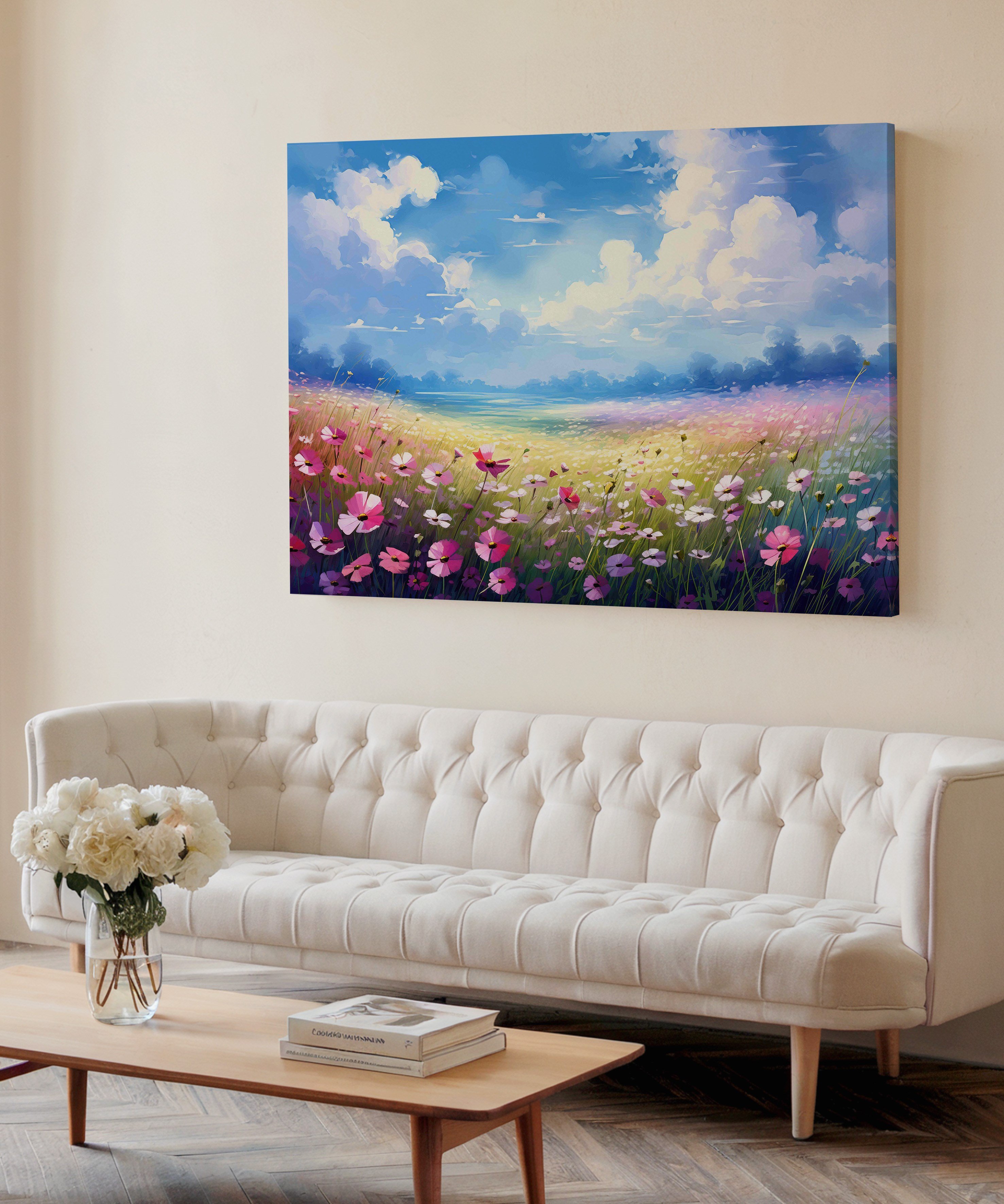 Göğe Açan Çiçekler | Yağlı Boya Dokulu Canvas Baskı