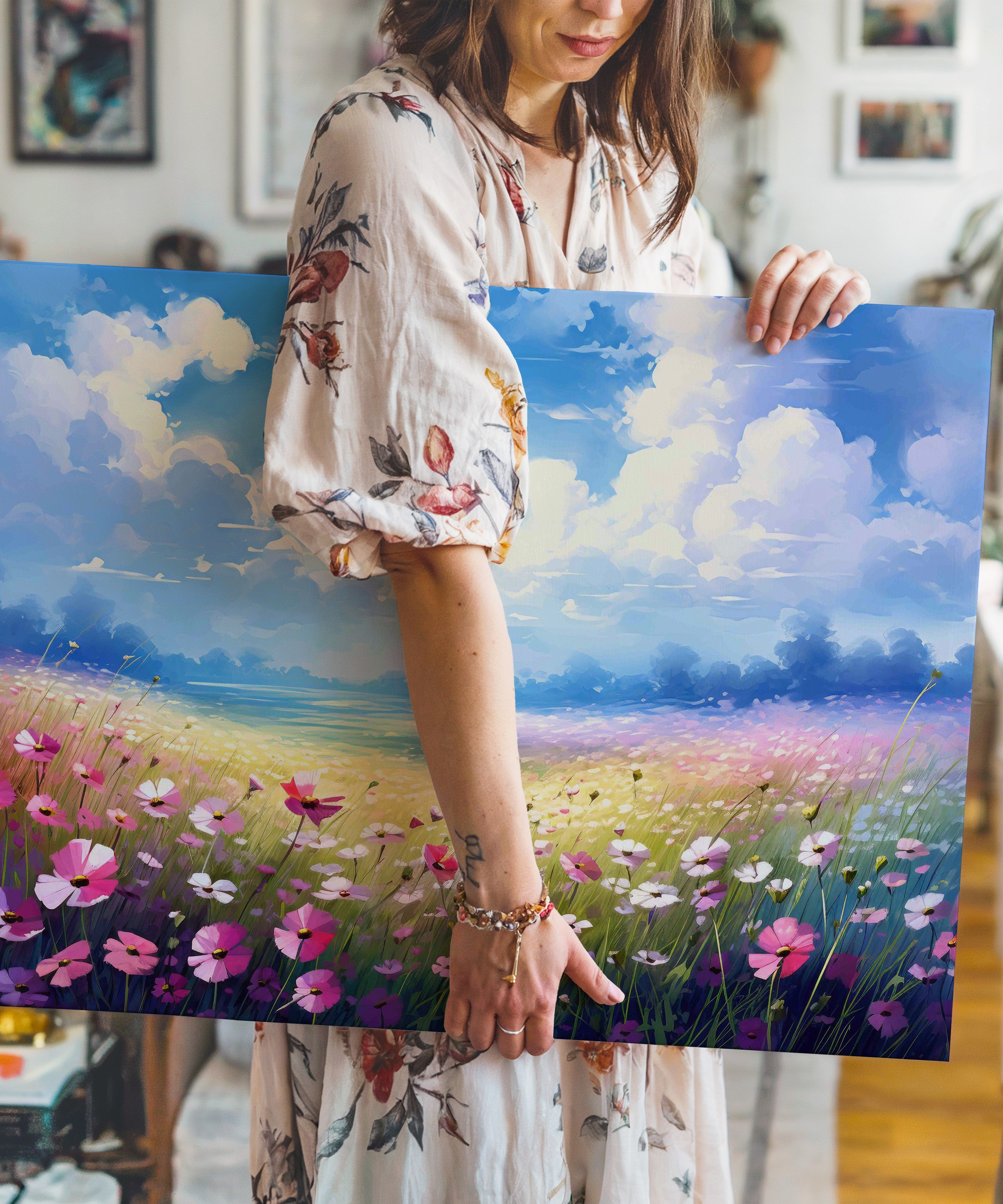 Göğe Açan Çiçekler | Yağlı Boya Dokulu Canvas Baskı