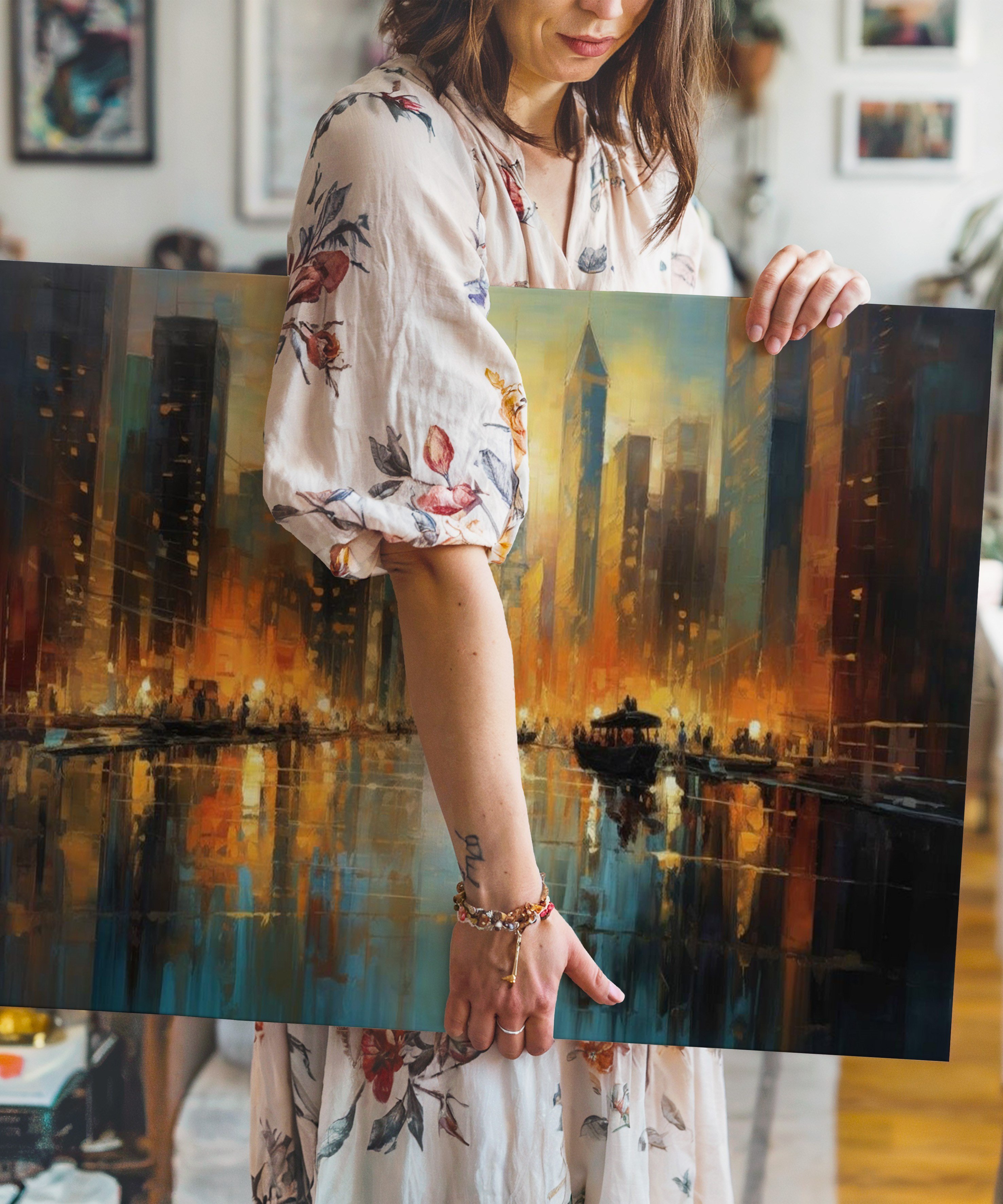 Gökdelen Yansımaları | Yağlı Boya Dokulu Canvas Baskı