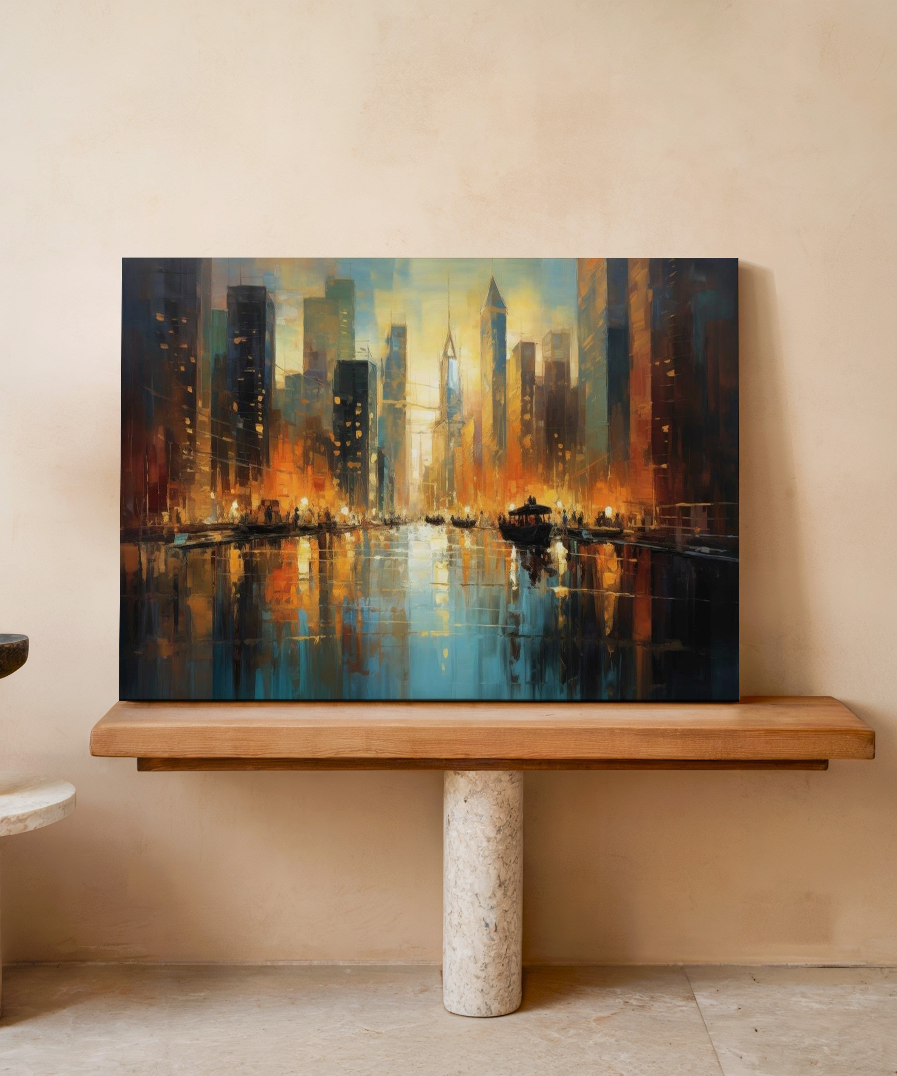 Gökdelen Yansımaları | Yağlı Boya Dokulu Canvas Baskı