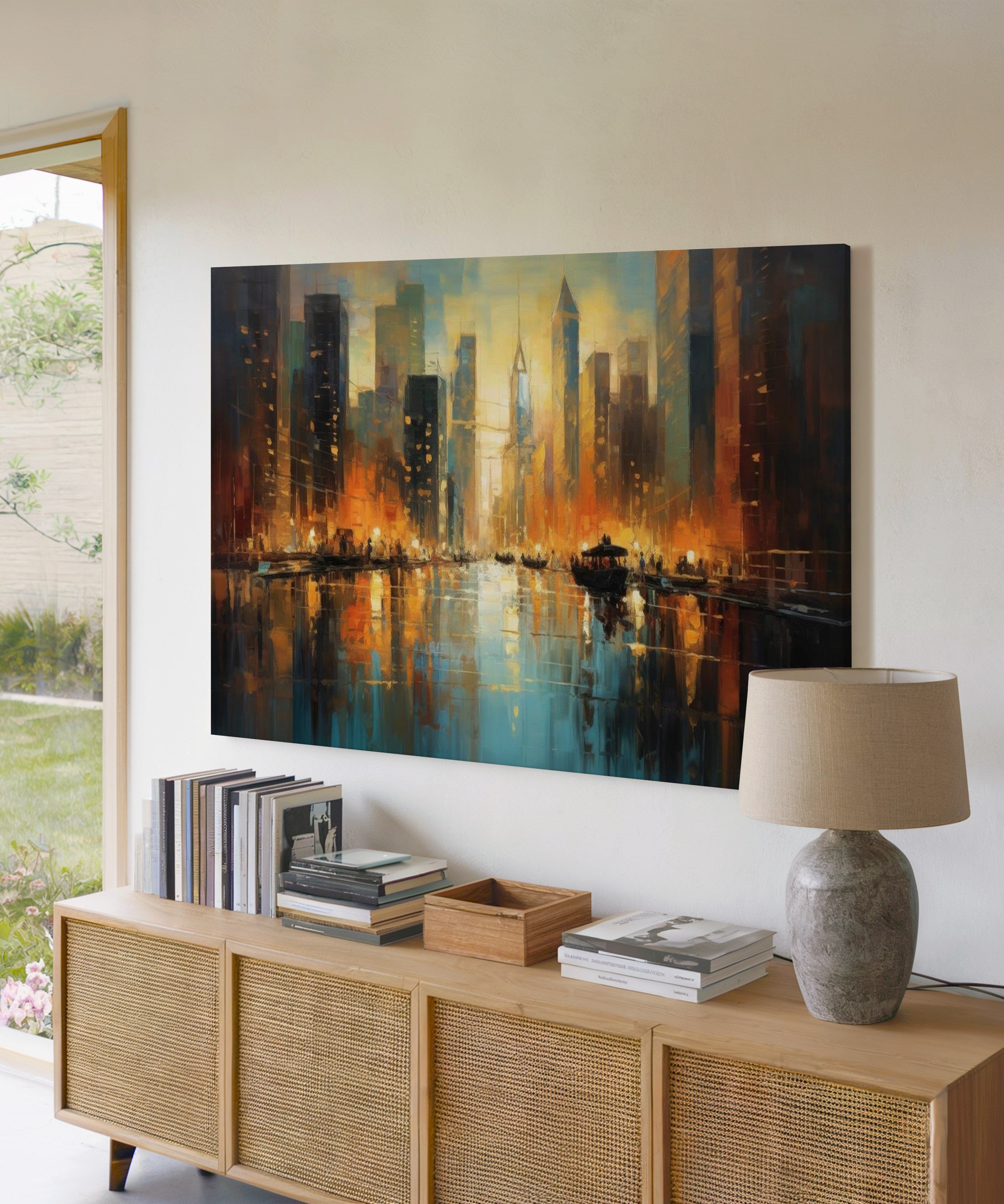 Gökdelen Yansımaları | Yağlı Boya Dokulu Canvas Baskı