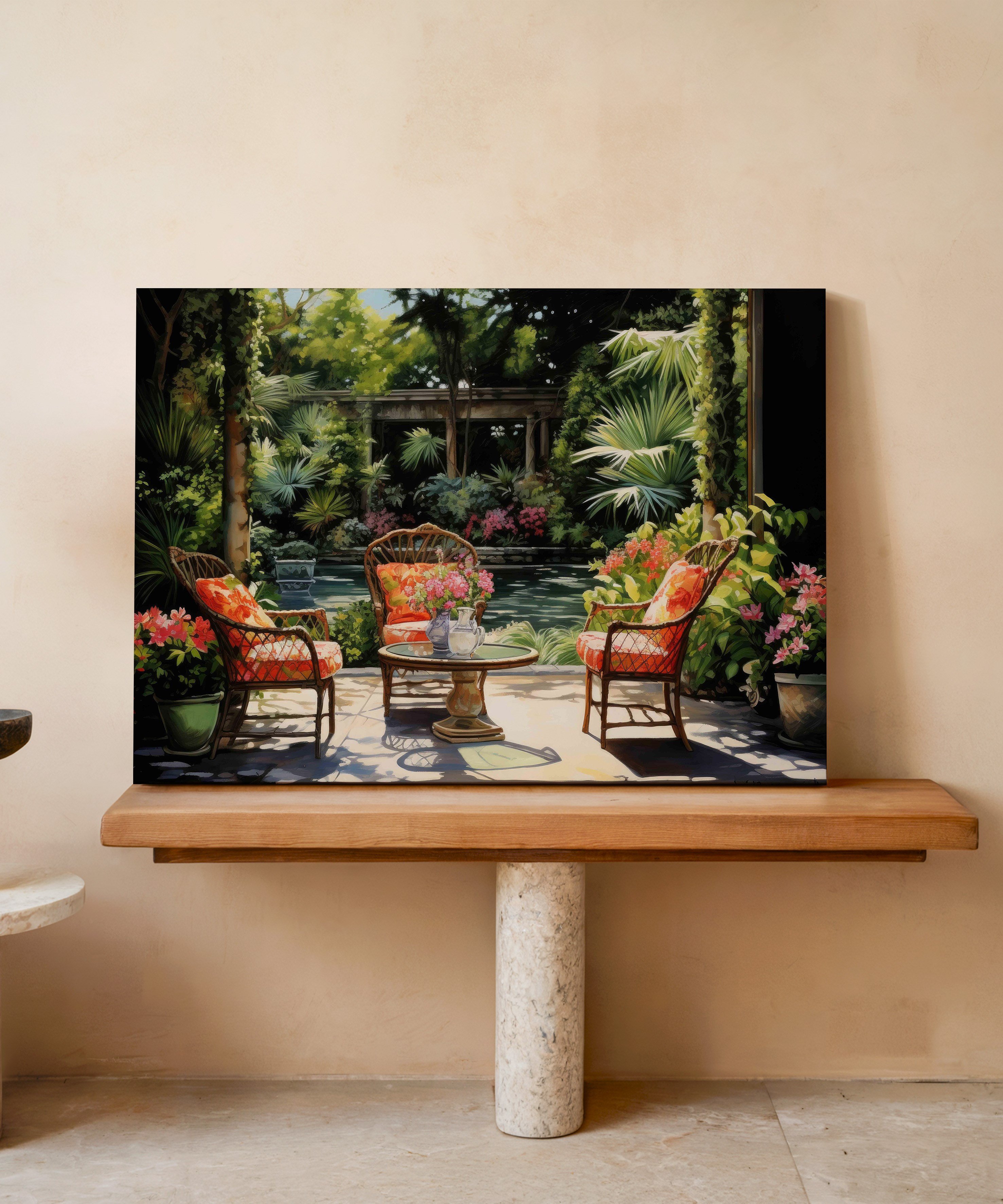 Göl Kıyısı Avlusu | Yağlı Boya Dokulu Canvas Baskı