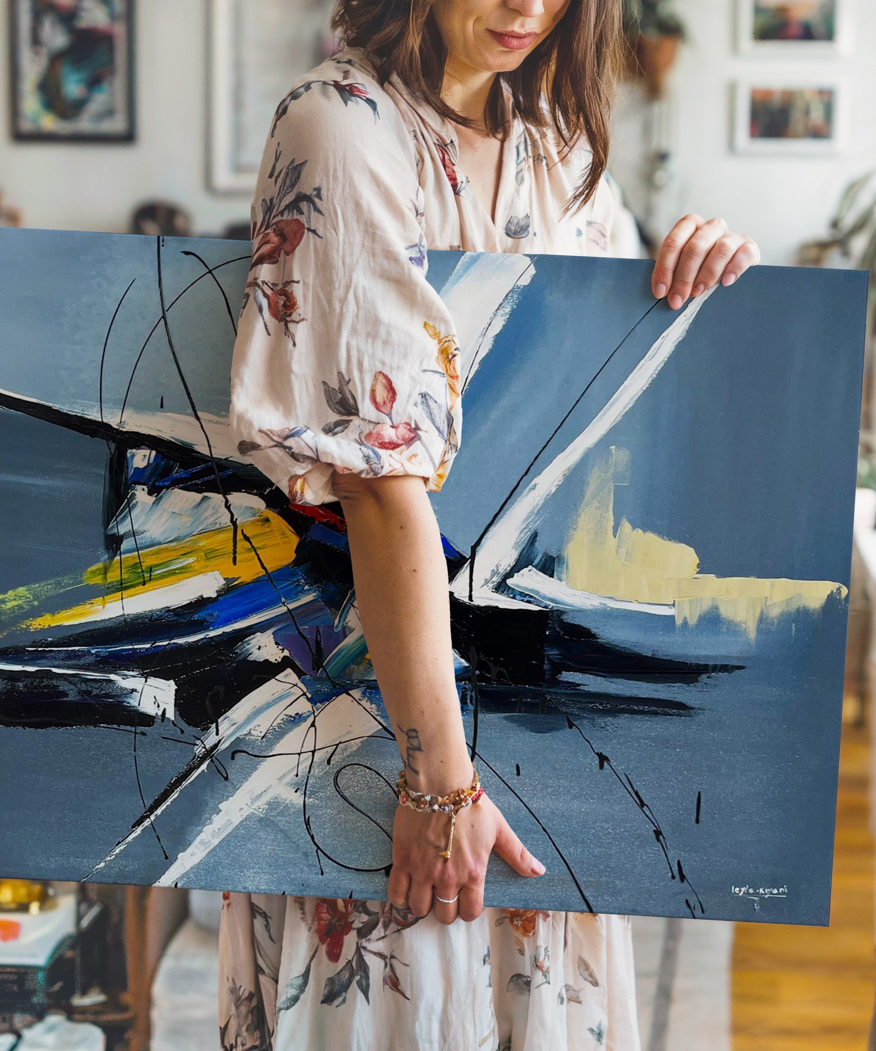 Gri Soyut | Yağlıboya dokulu canvas baskı