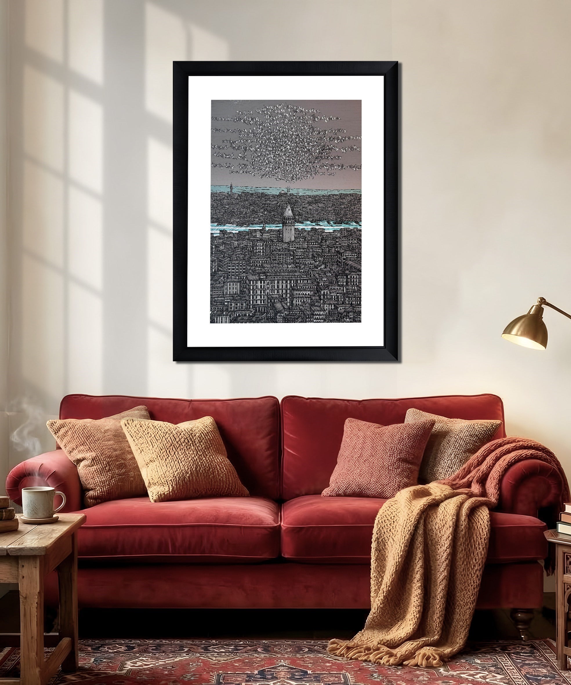 Gri Turkuaz İstanbul Galata ve Kuşlar 11/100  | DEVRİM ERBİL GICLÉE  BASKI