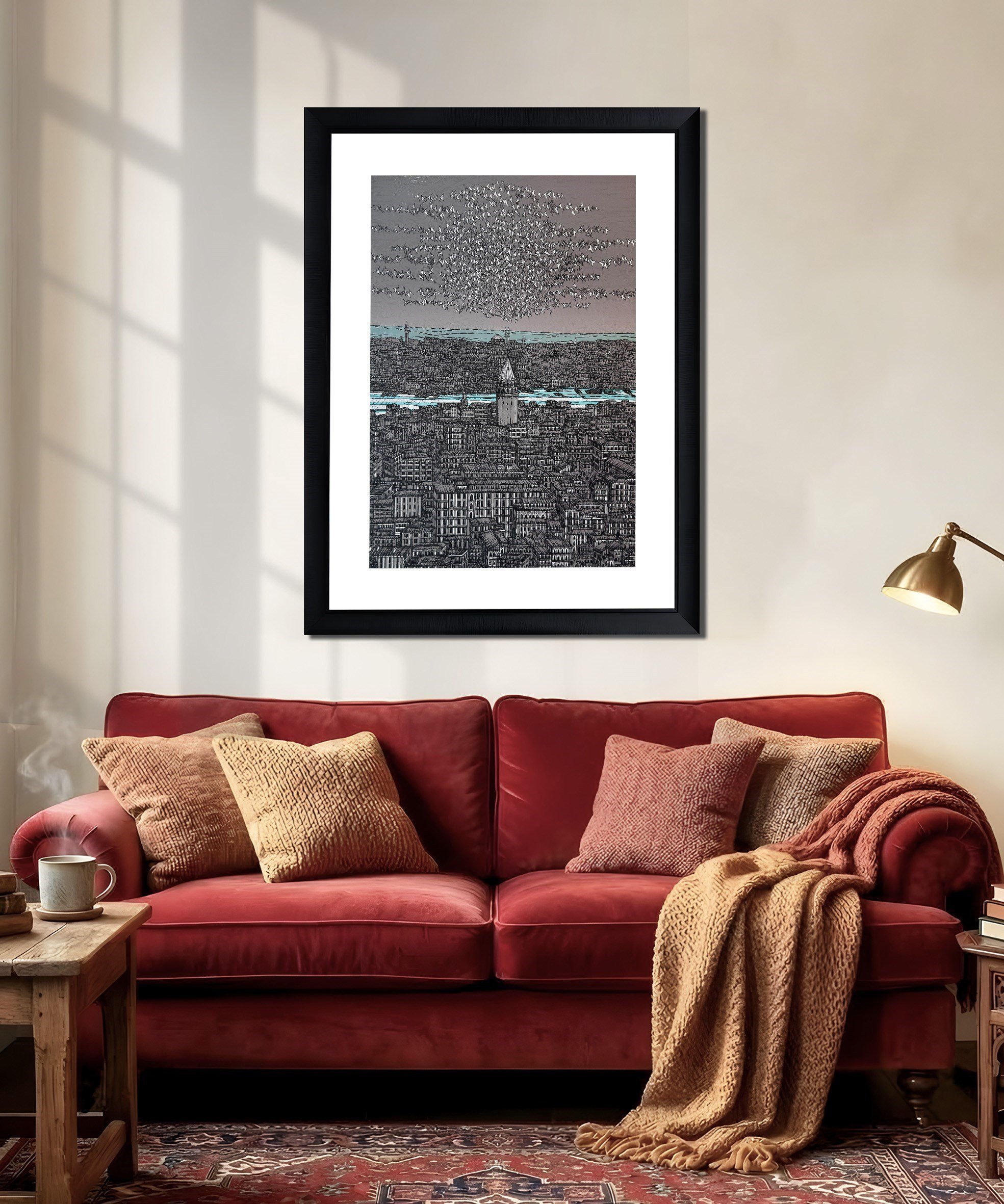 Gri Turkuaz İstanbul Galata ve Kuşlar 10/100  | DEVRİM ERBİL GICLÉE  BASKI