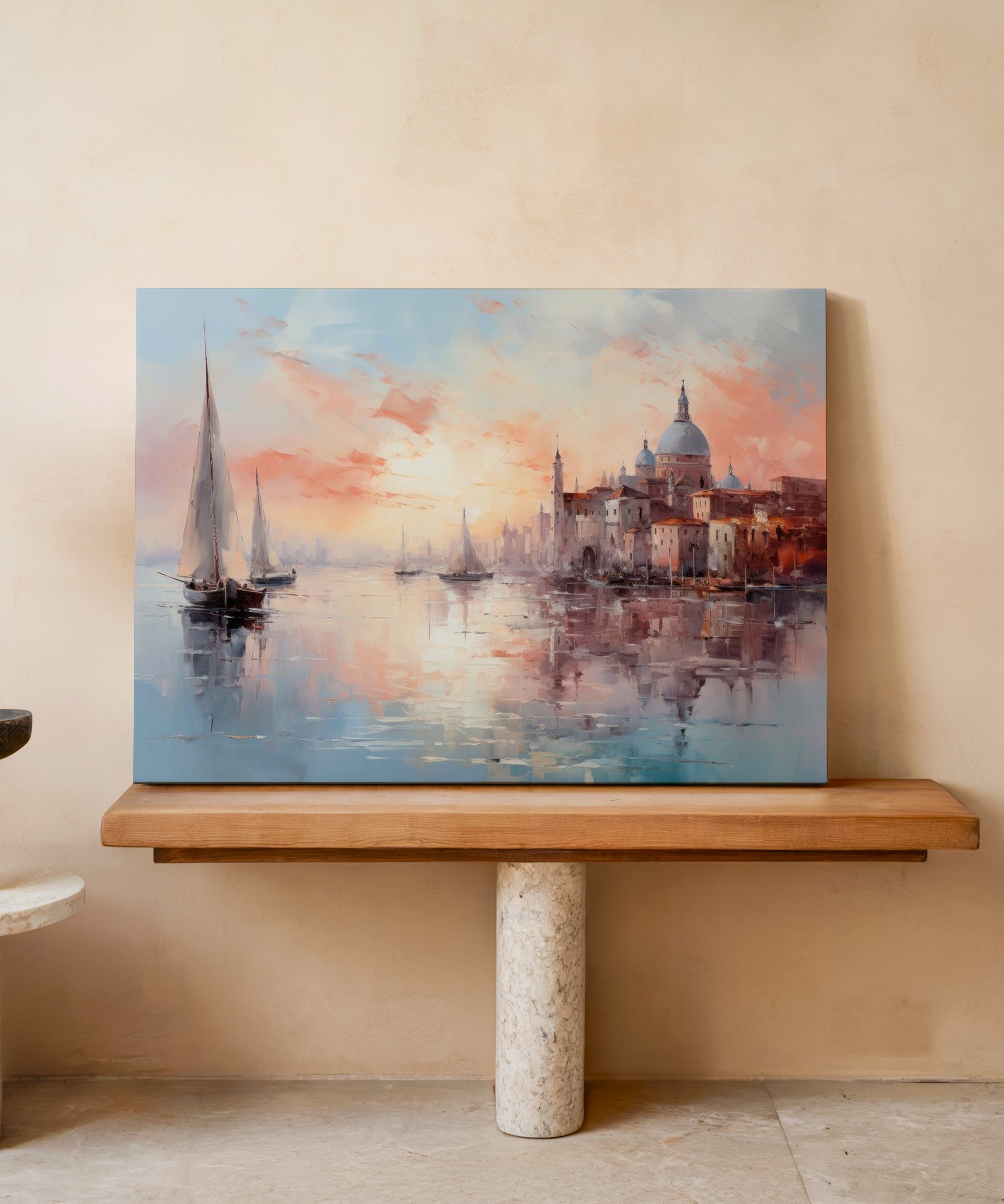 Gün Batımı Limanı | Yağlı Boya Dokulu Canvas Baskı