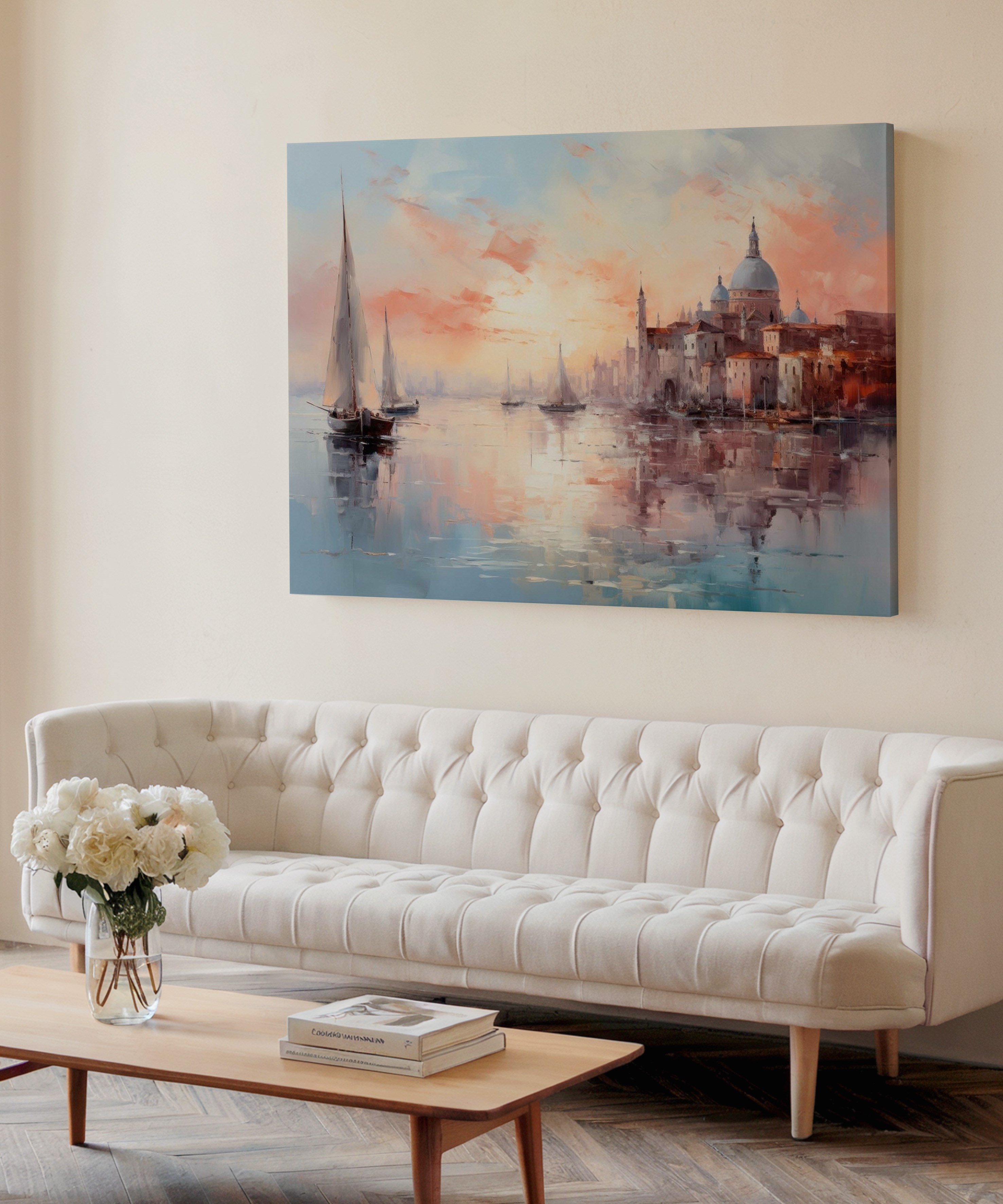Gün Batımı Limanı | Yağlı Boya Dokulu Canvas Baskı