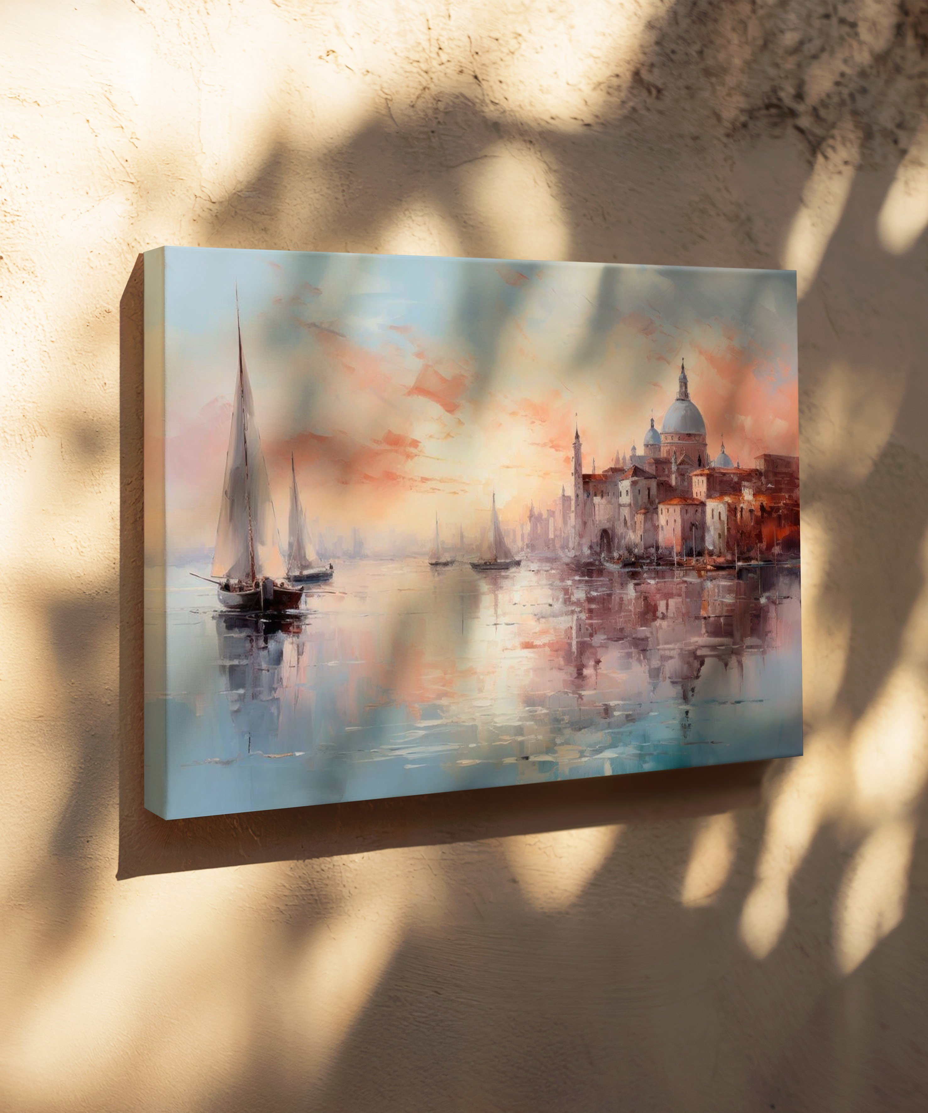 Gün Batımı Limanı | Yağlı Boya Dokulu Canvas Baskı
