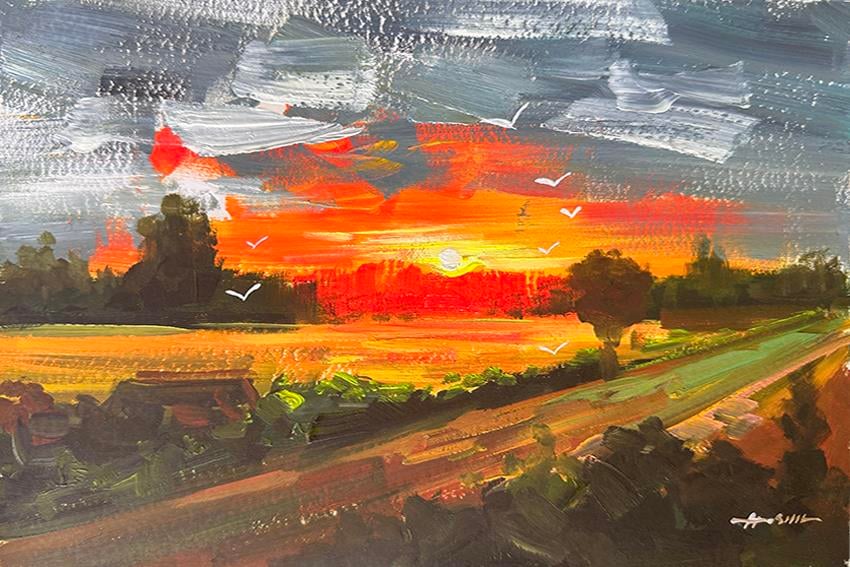 Gün Batımı Yol Manzara   | Yağlı Boya Tablo 