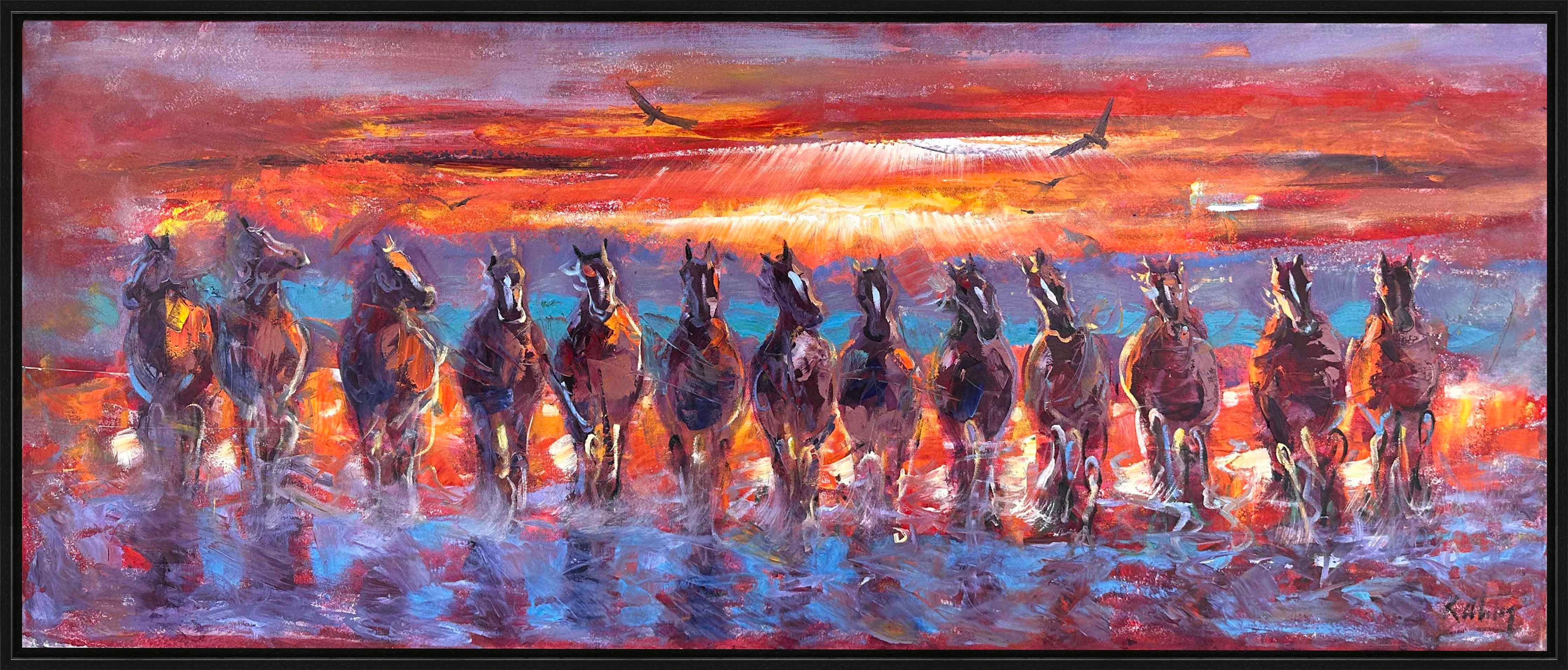 Gün Batımındaki Atlar  | Yağlı Boya Tablo 