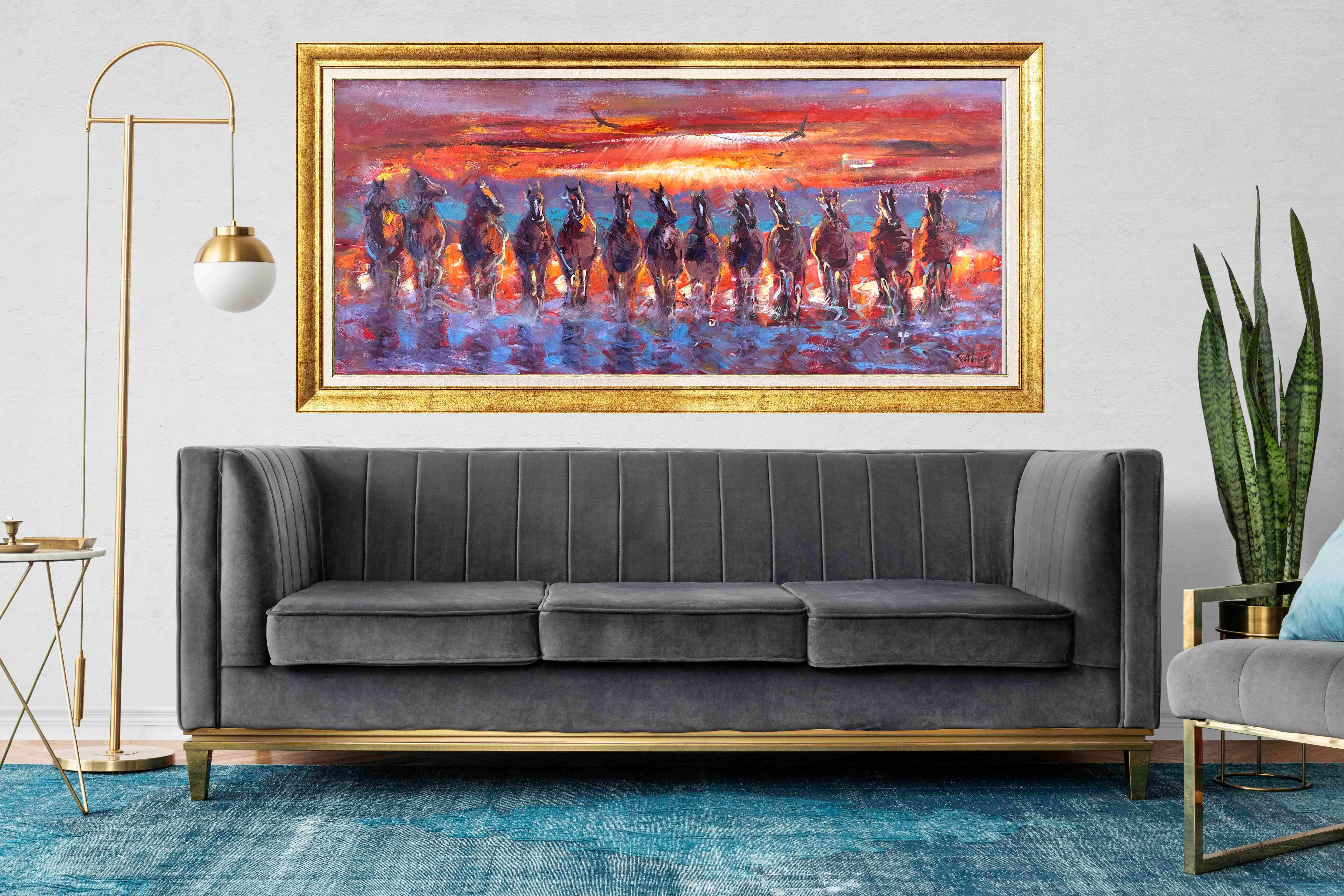 Gün Batımındaki Atlar  | Yağlı Boya Tablo 