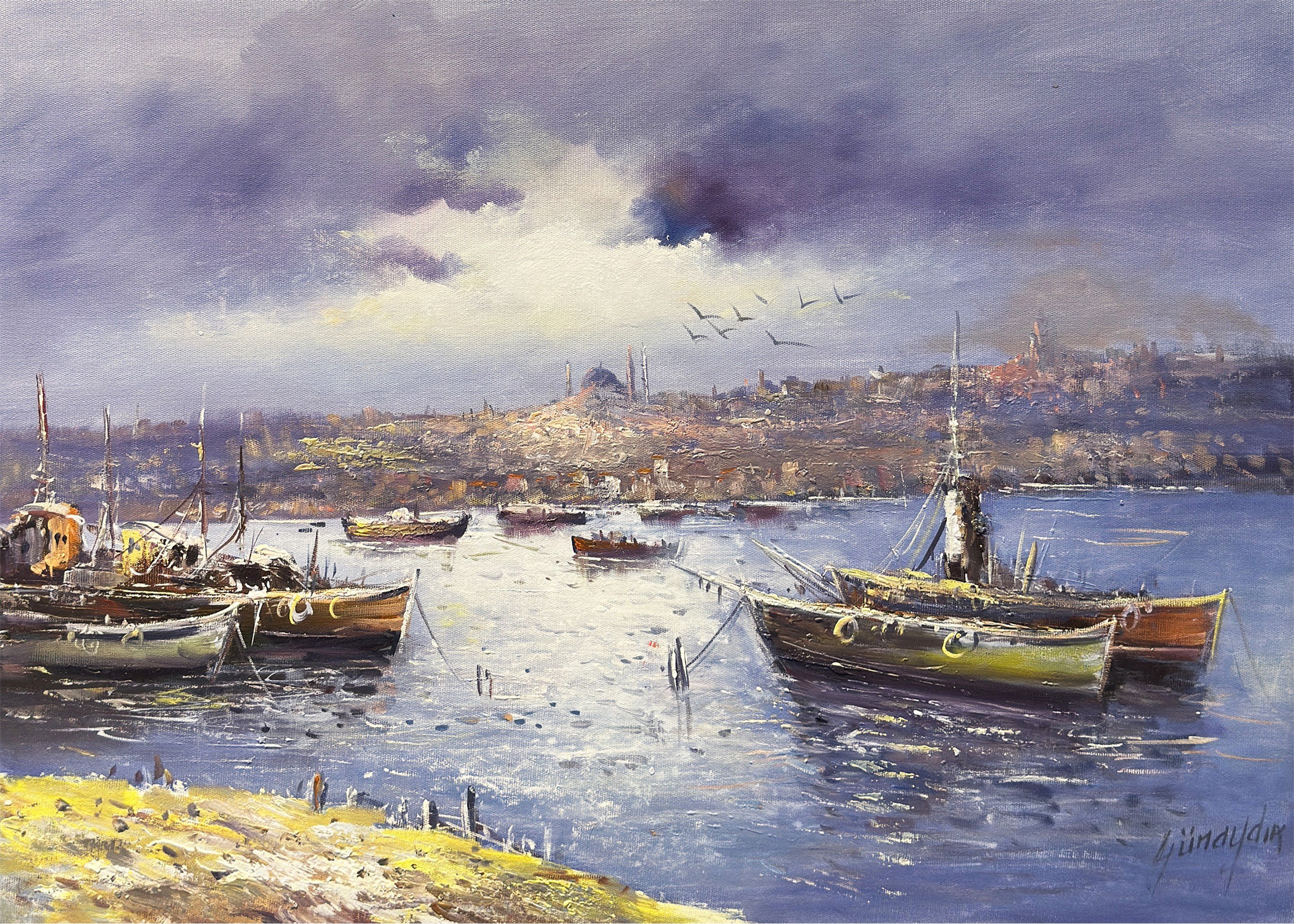 Gün Biterken İstanbul | Orijinal Yağlı Boya Tarihi Şehir Peyzaj Tablo