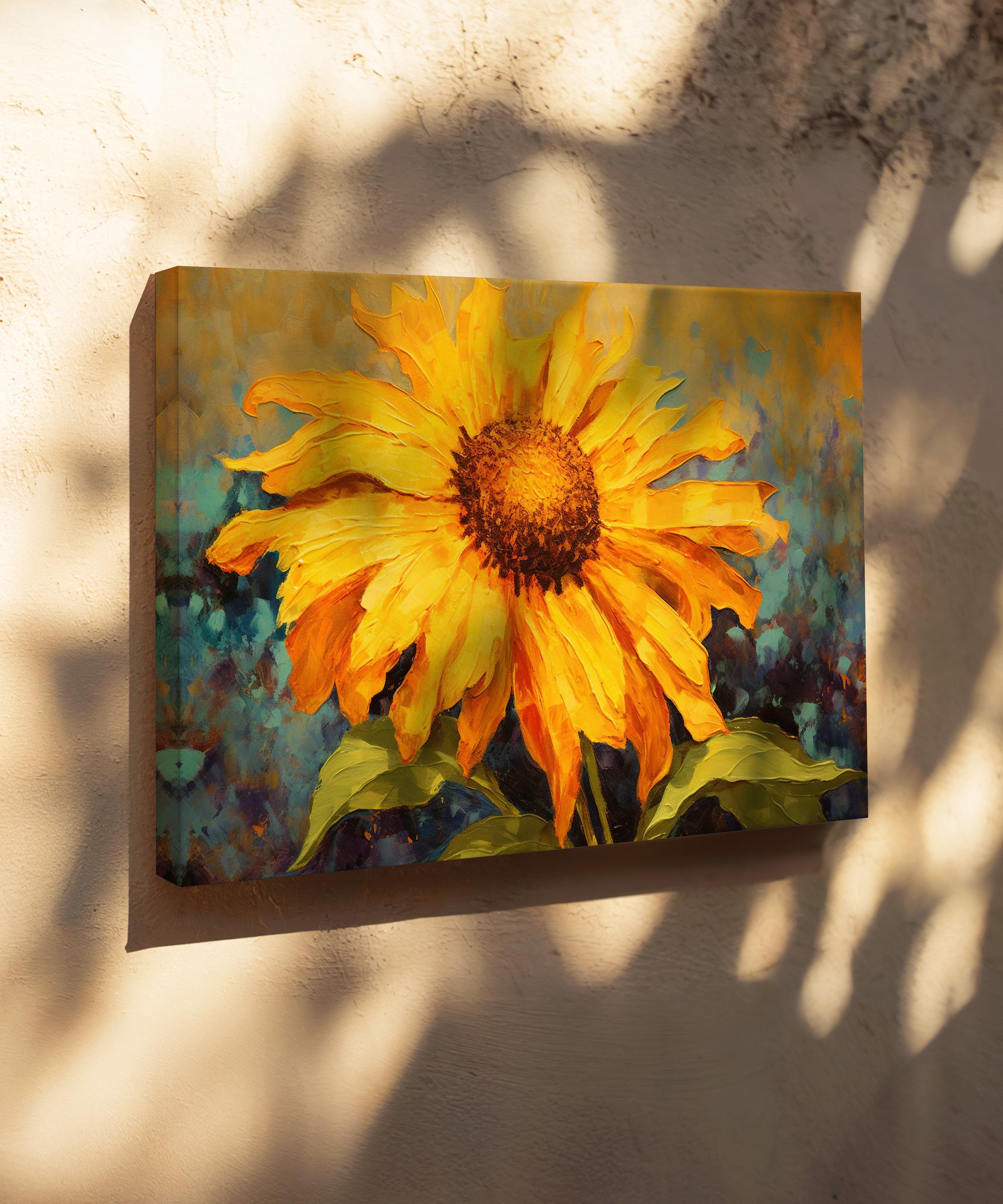 Güneşe Dokunan Yapraklar | Yağlı Boya Dokulu Canvas Baskı