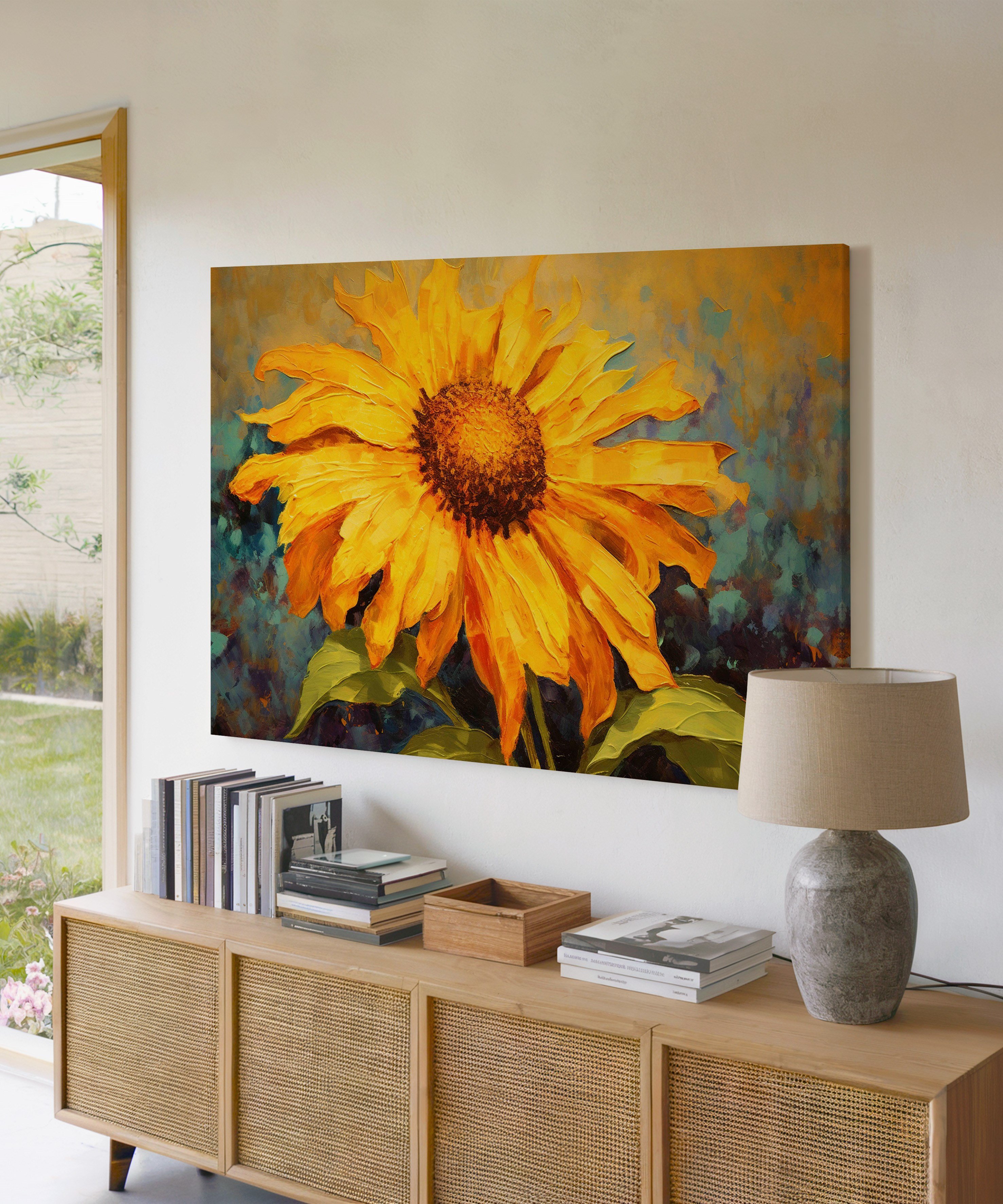 Güneşe Dokunan Yapraklar | Yağlı Boya Dokulu Canvas Baskı