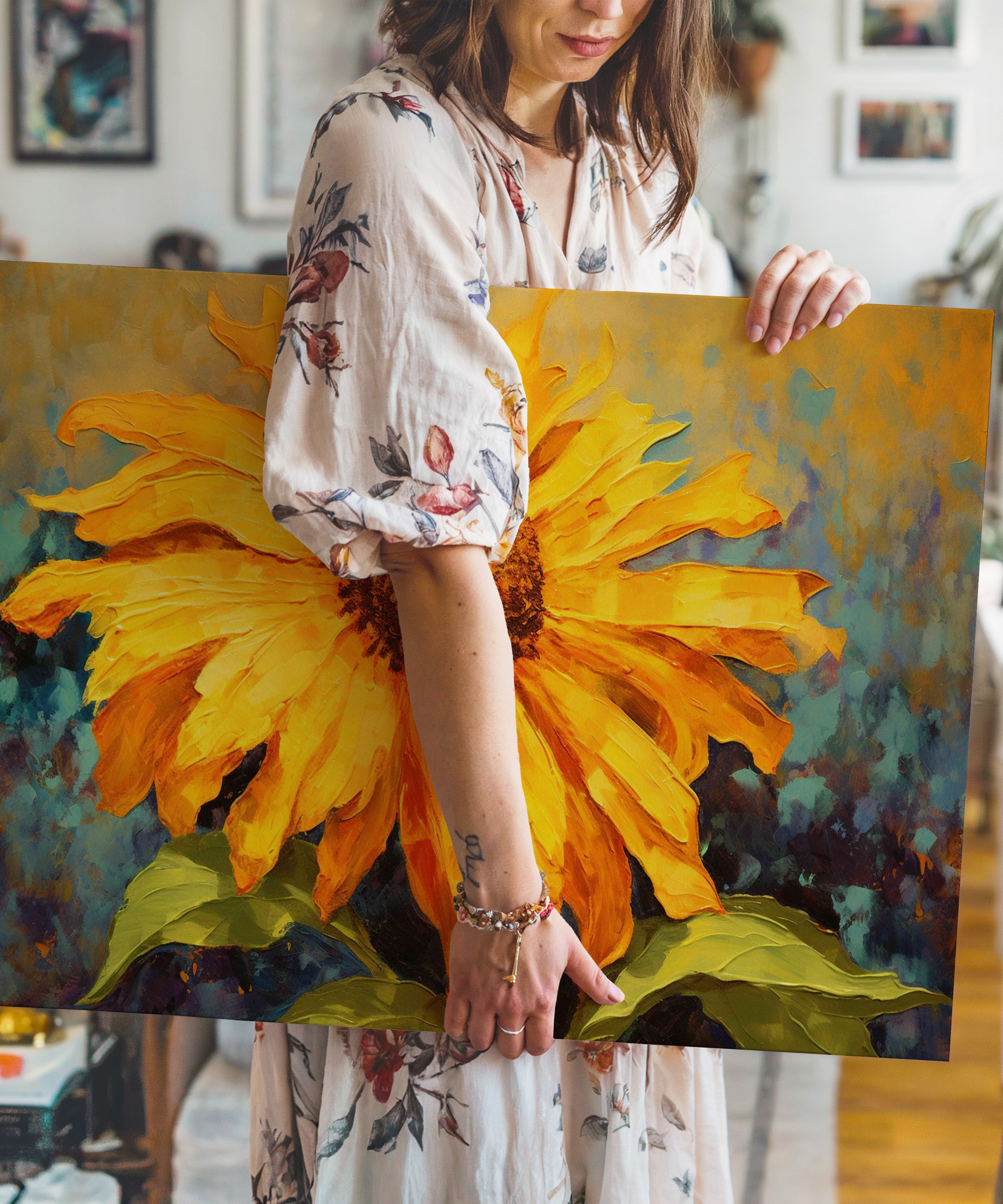 Güneşe Dokunan Yapraklar | Yağlı Boya Dokulu Canvas Baskı