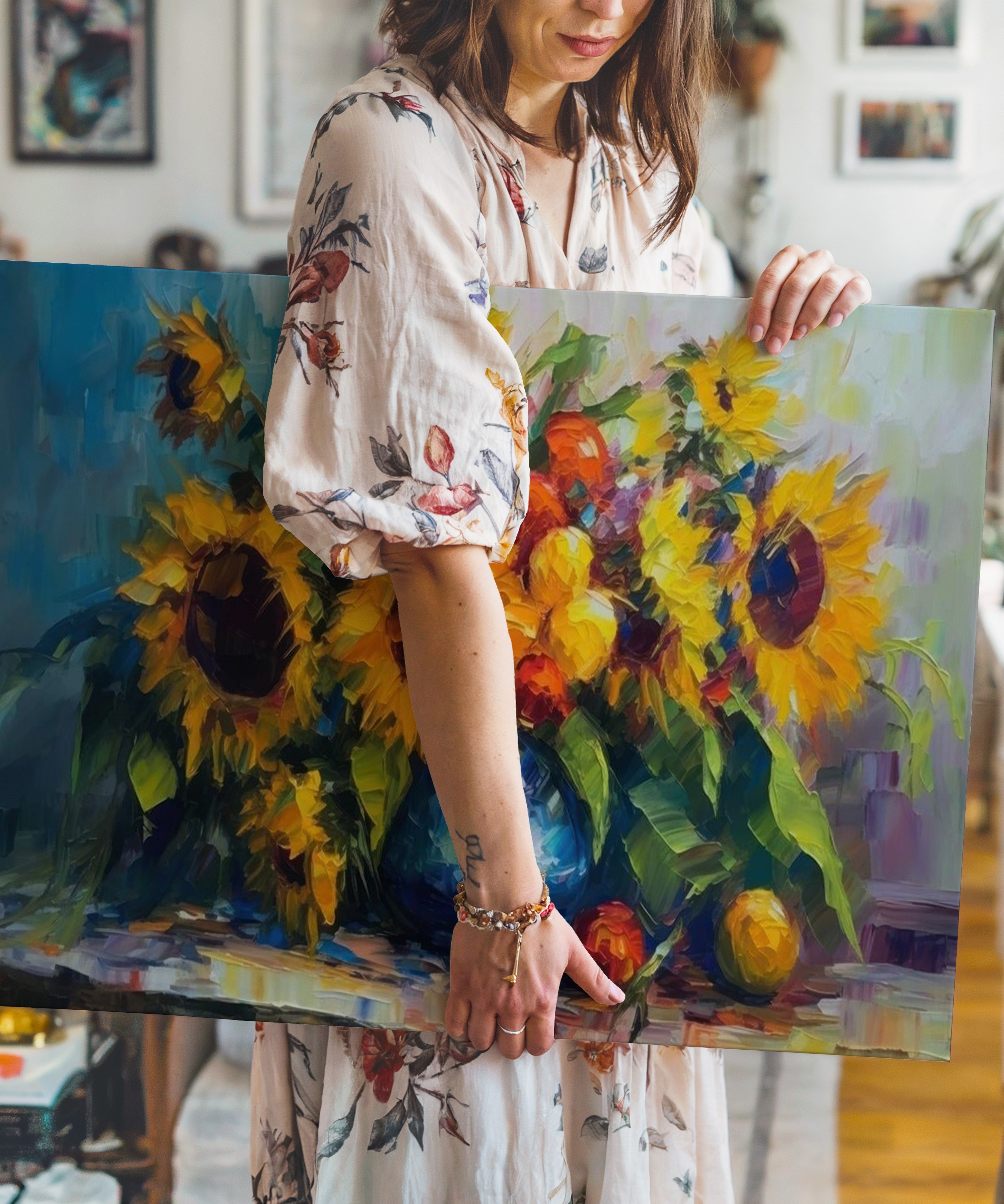 Güneşe Dönenler | Yağlı Boya Dokulu Canvas Baskı