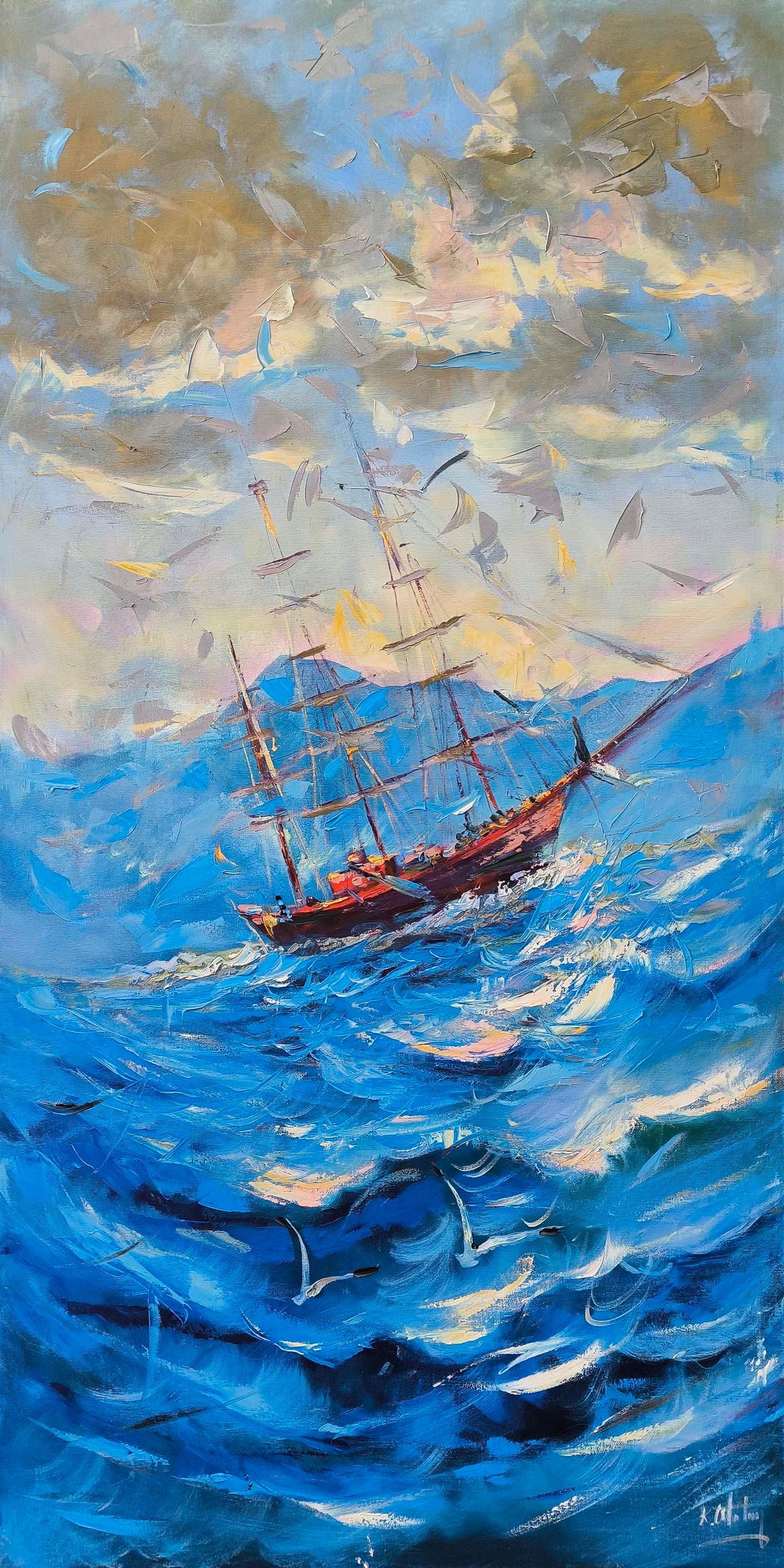 Heybetli Dalgalarda | Yağlı Boya Tablo