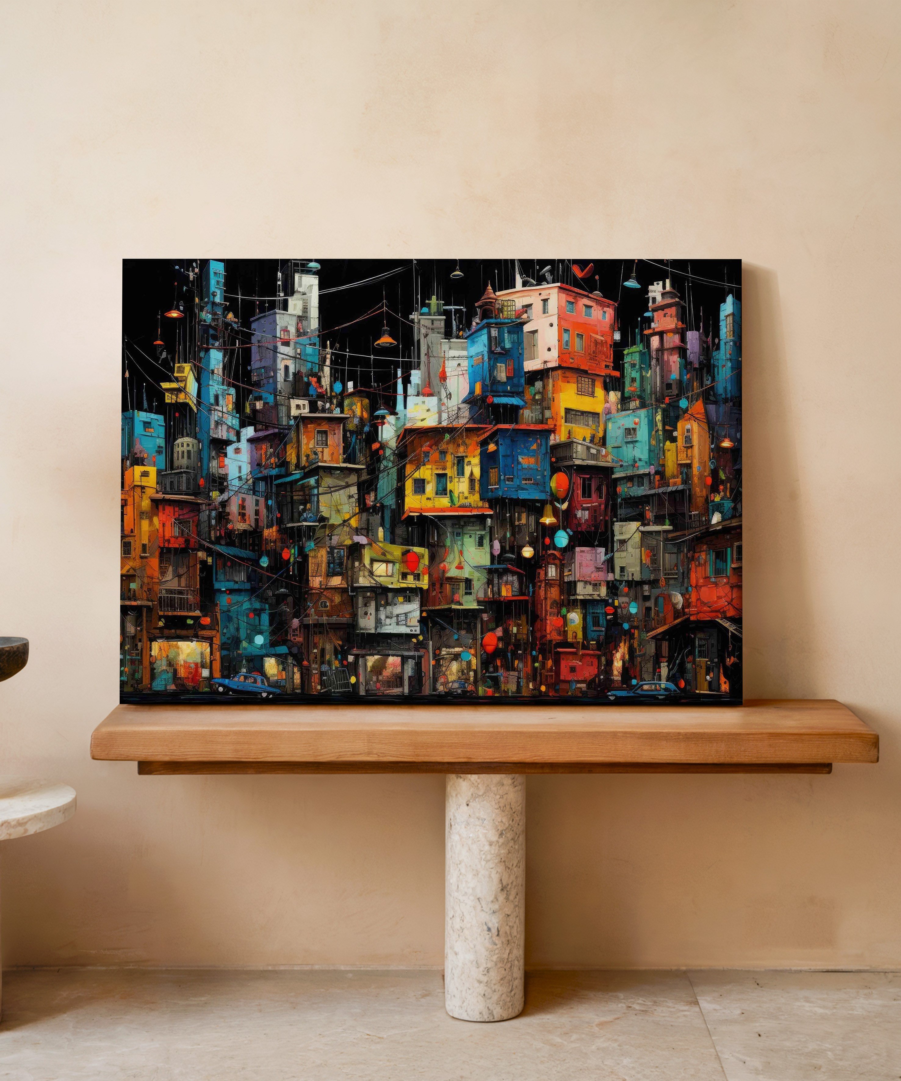 Houses İn The City | Yağlıboya dokulu canvas baskı