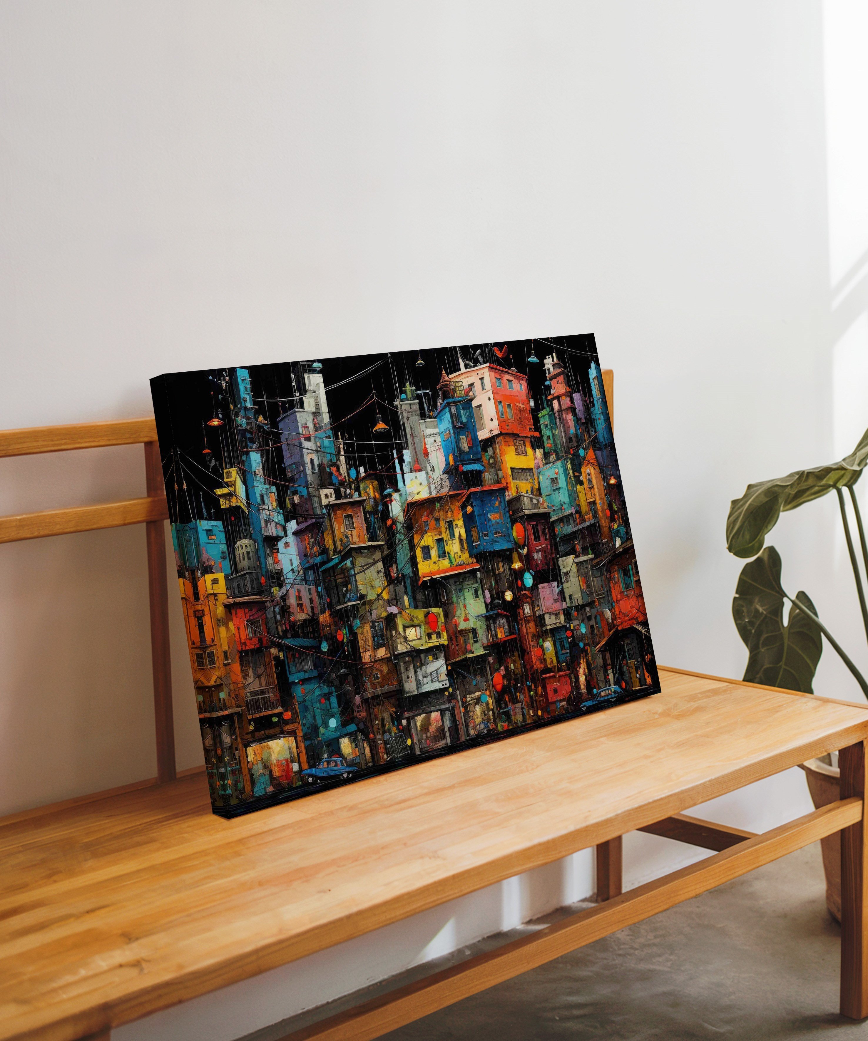 Houses İn The City | Yağlıboya dokulu canvas baskı