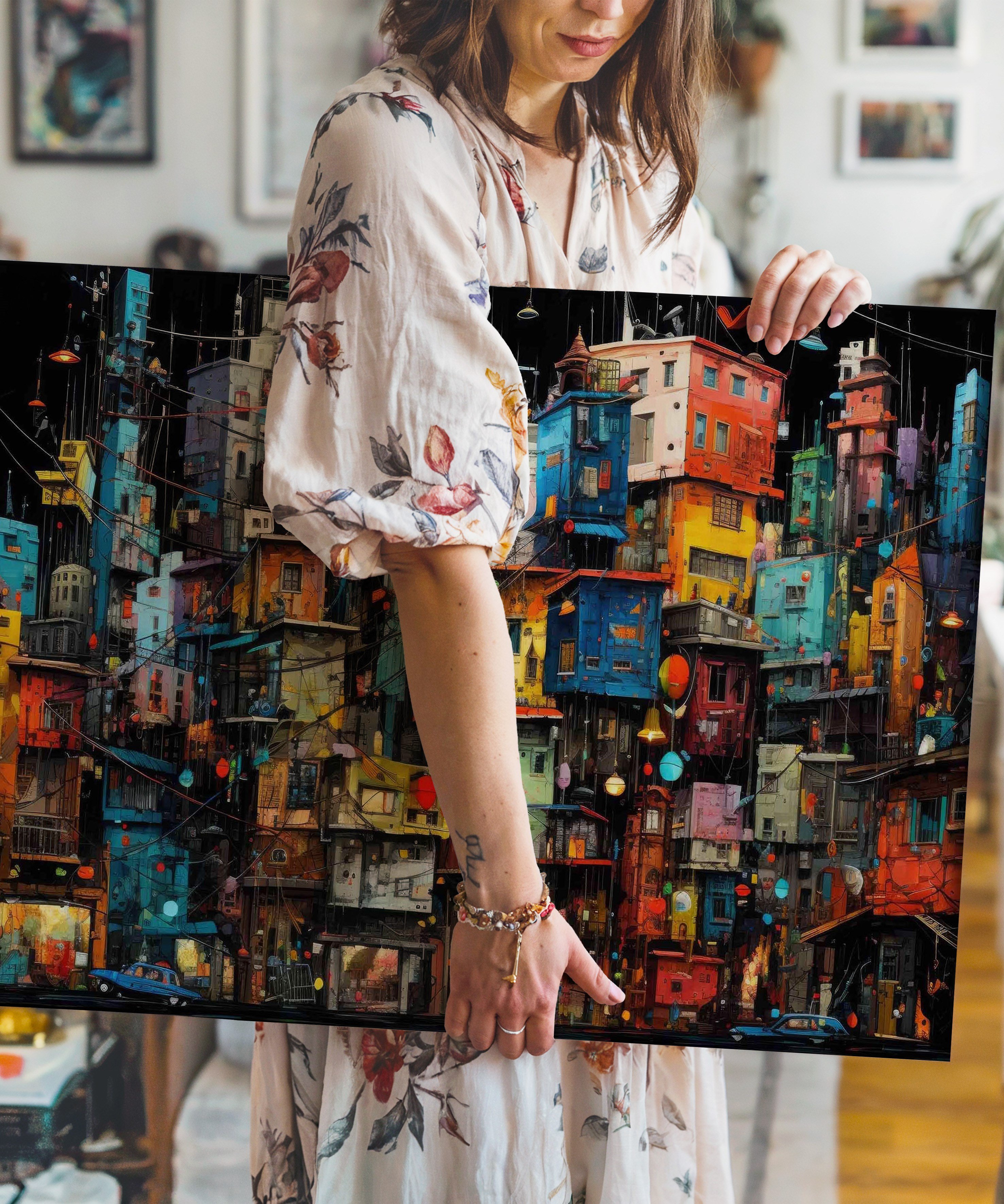 Houses İn The City | Yağlıboya dokulu canvas baskı