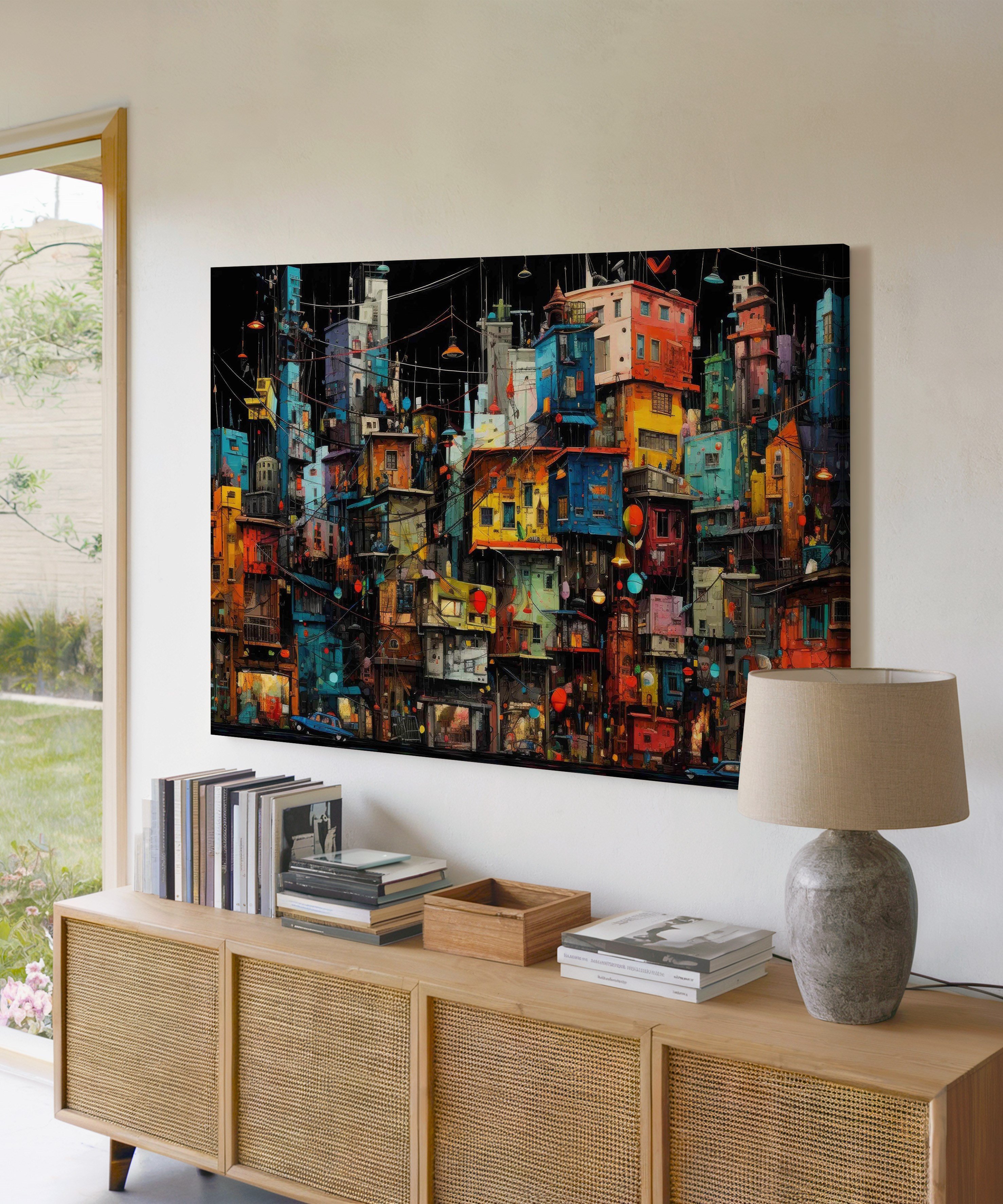 Houses İn The City | Yağlıboya dokulu canvas baskı