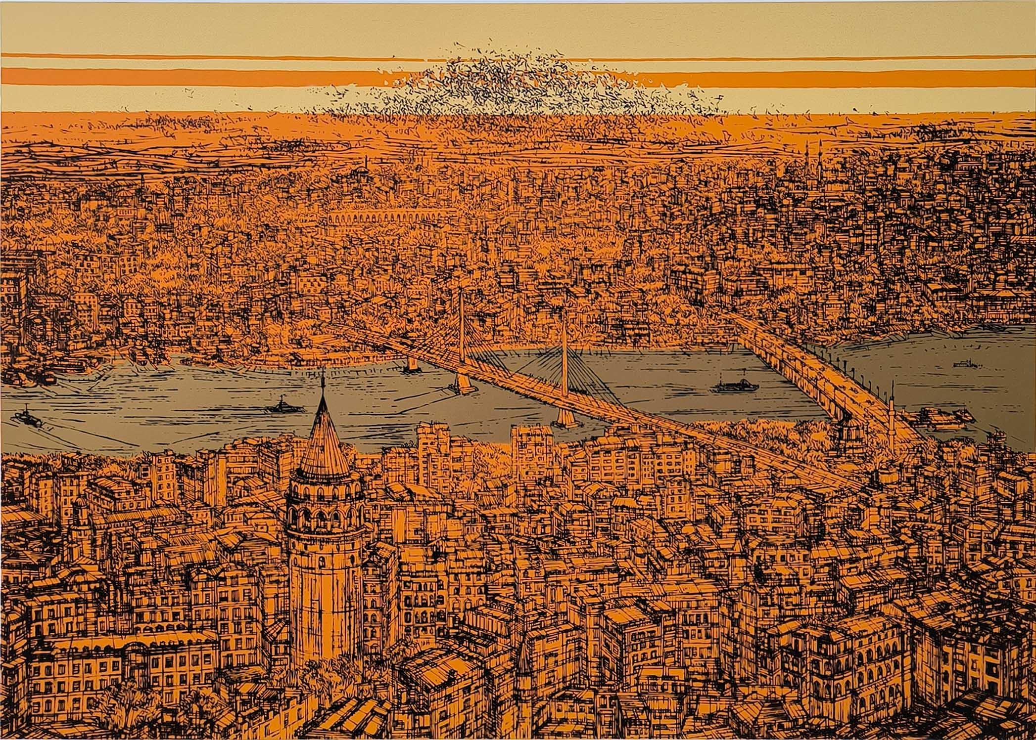 İstanbul Galata ve Haliç (Turuncu) | SERİGRAFİ BASKI