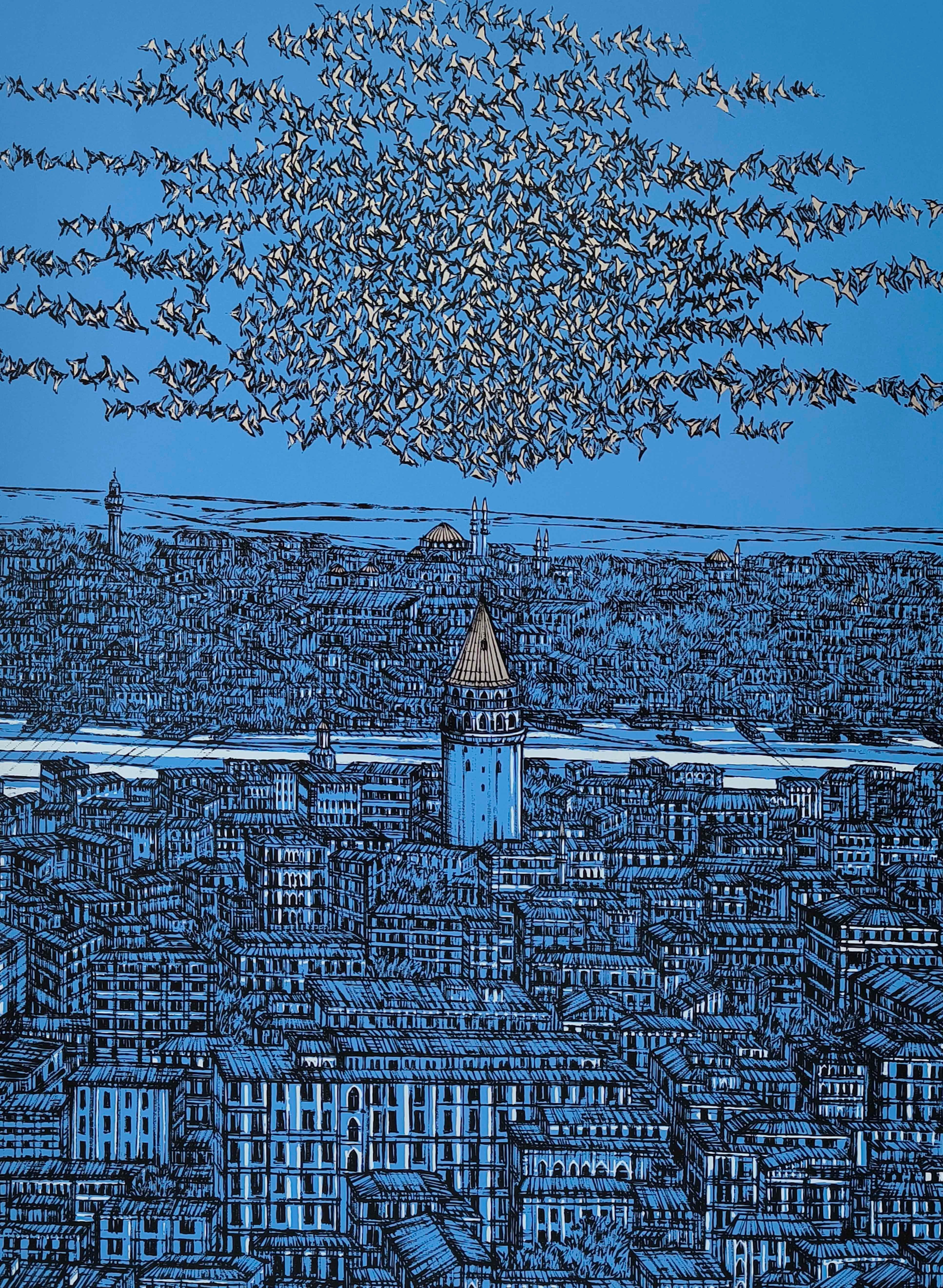İSTANBUL GALATA VE KUŞLAR 22/25 | SERİGRAFİ BASKI