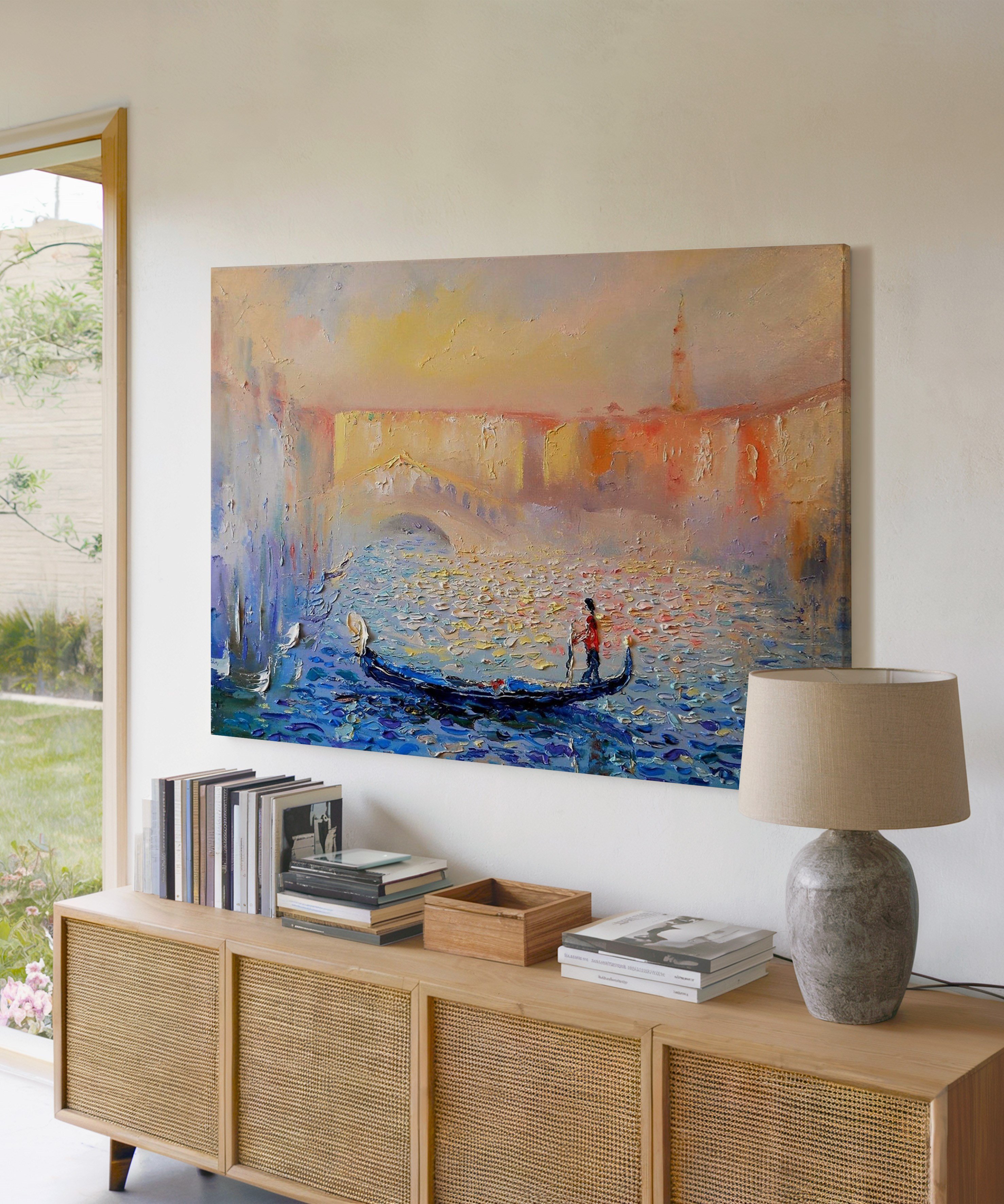 Kayıkda Bir Adam | Yağlıboya dokulu canvas baskı