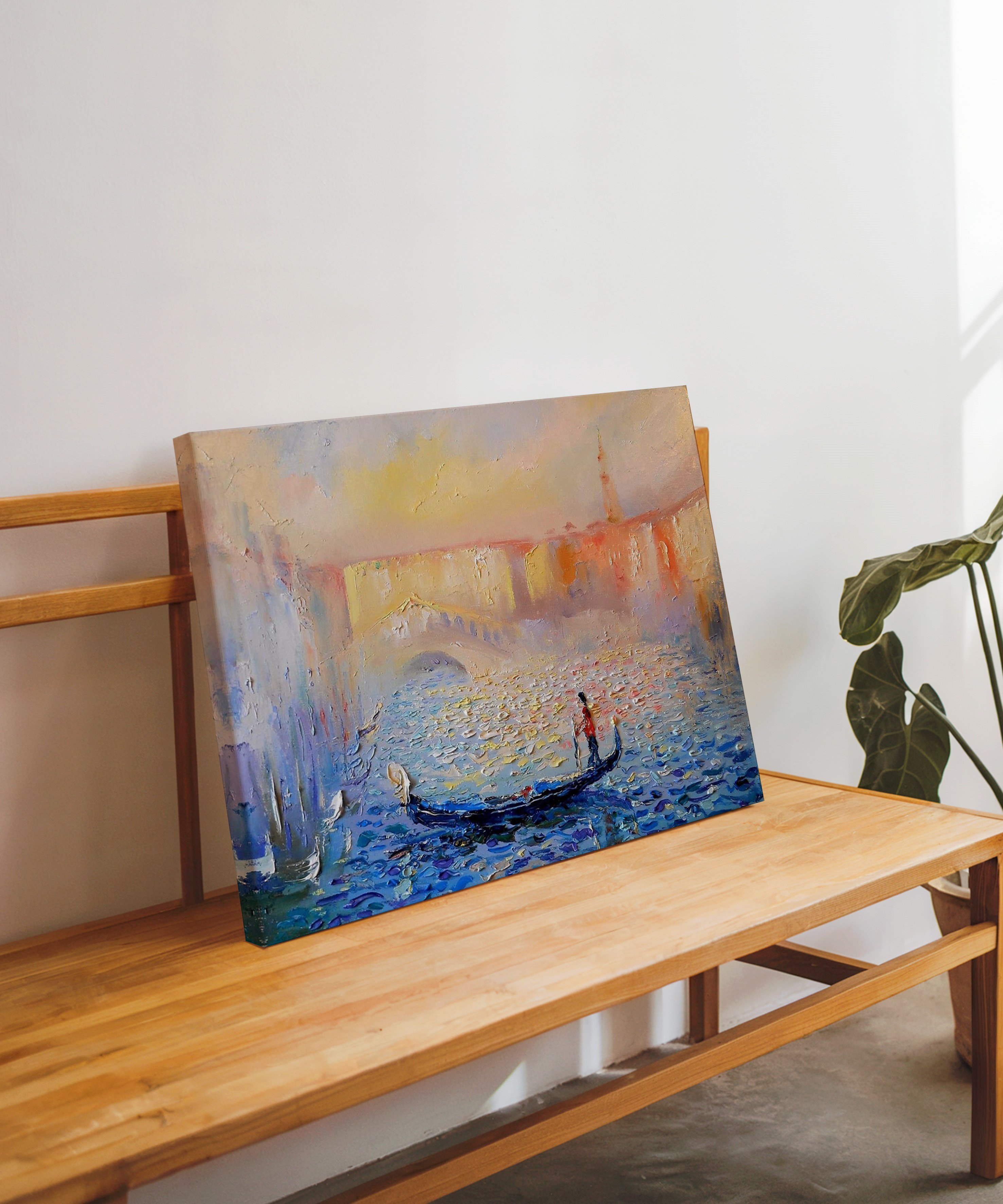 Kayıkda Bir Adam | Yağlıboya dokulu canvas baskı