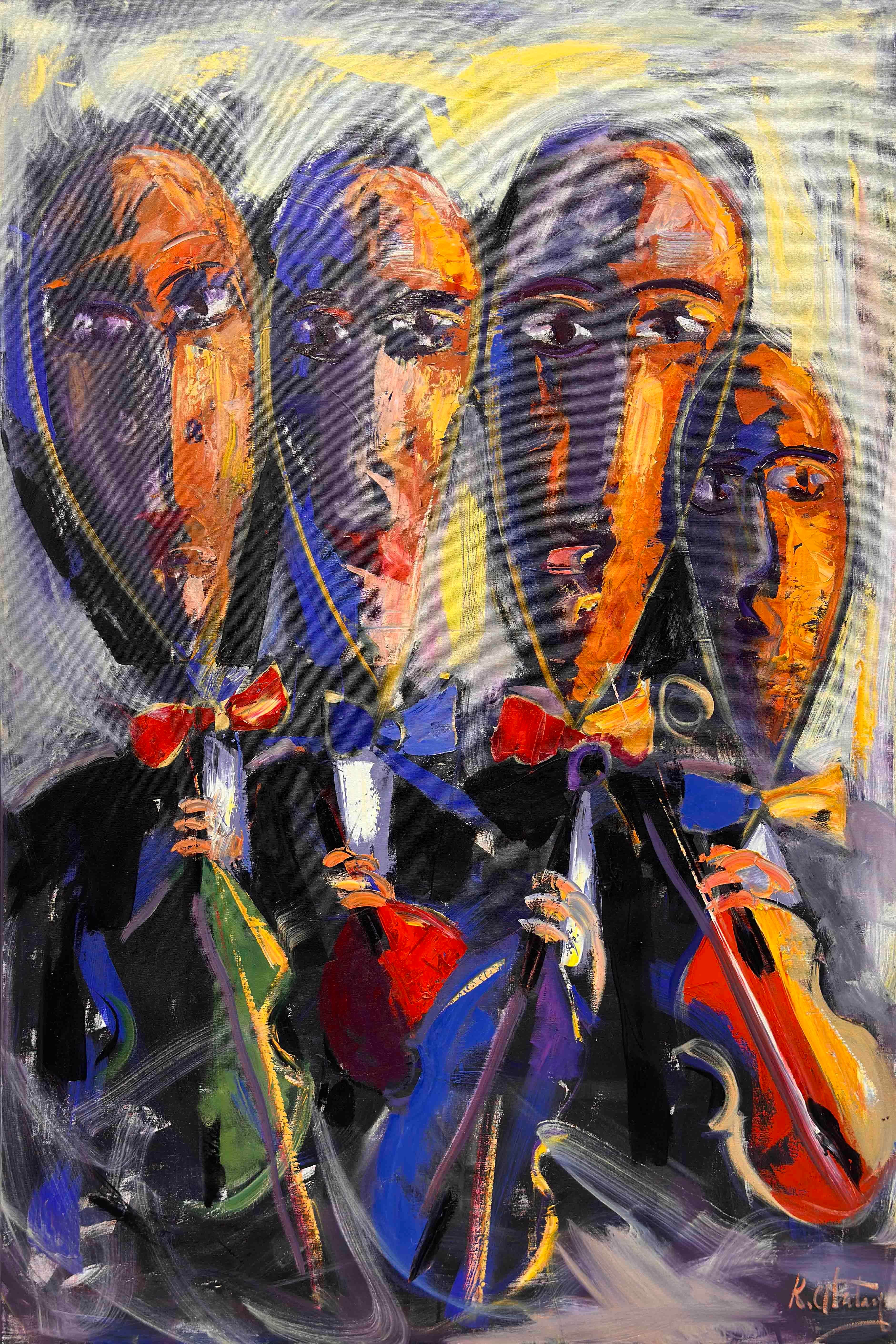 Keman Çalan Figürler | Yağlı Boya Tablo