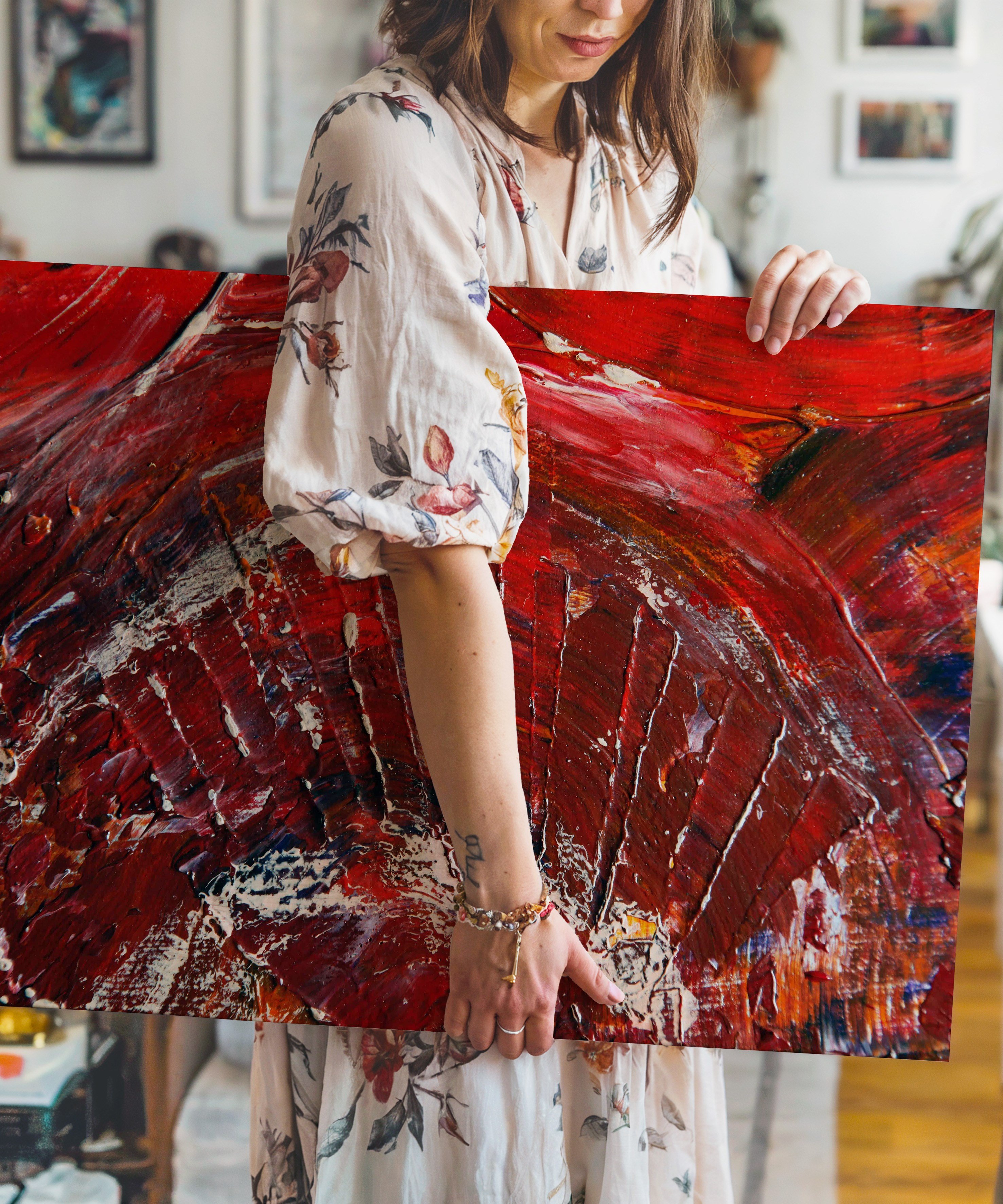 Kırmızı Kivi | Yağlıboya dokulu canvas baskı