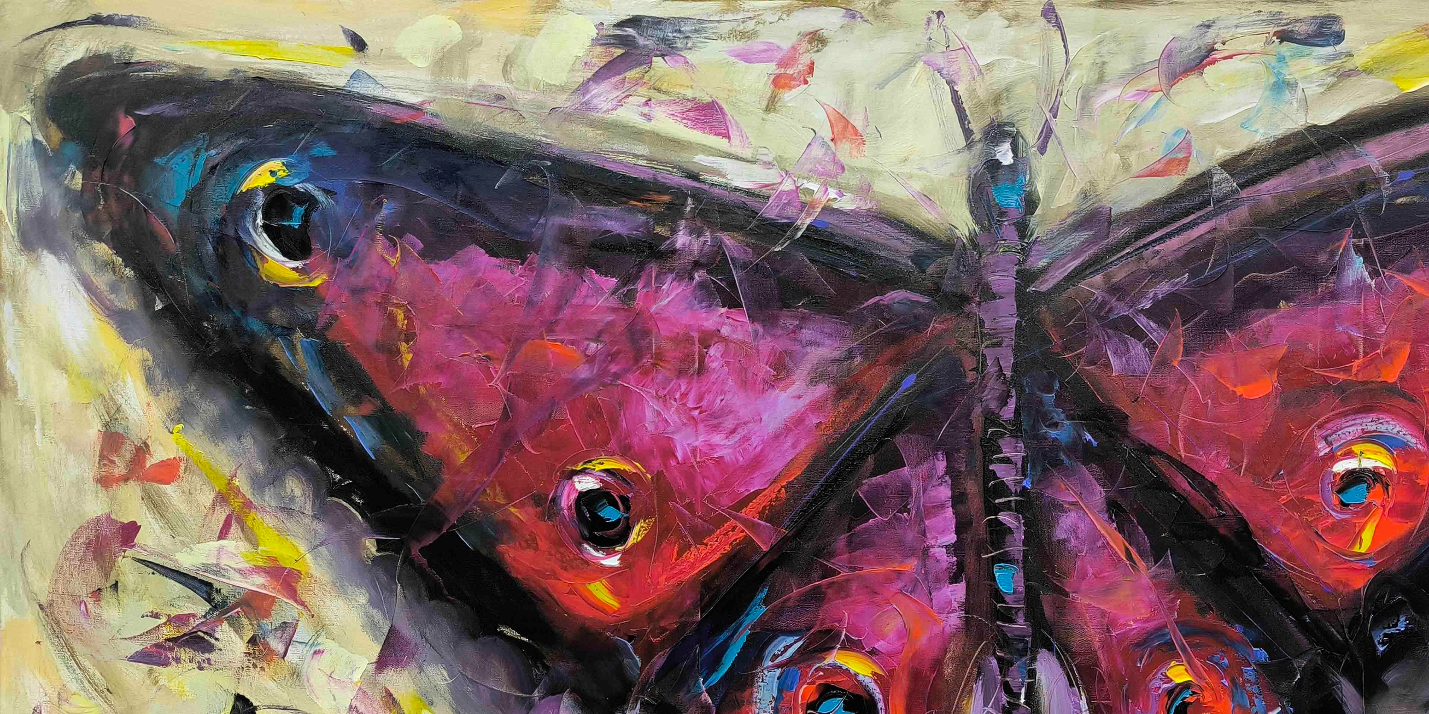 Kırmızı Zarif Kelebek | Yağlı Boya Tablo