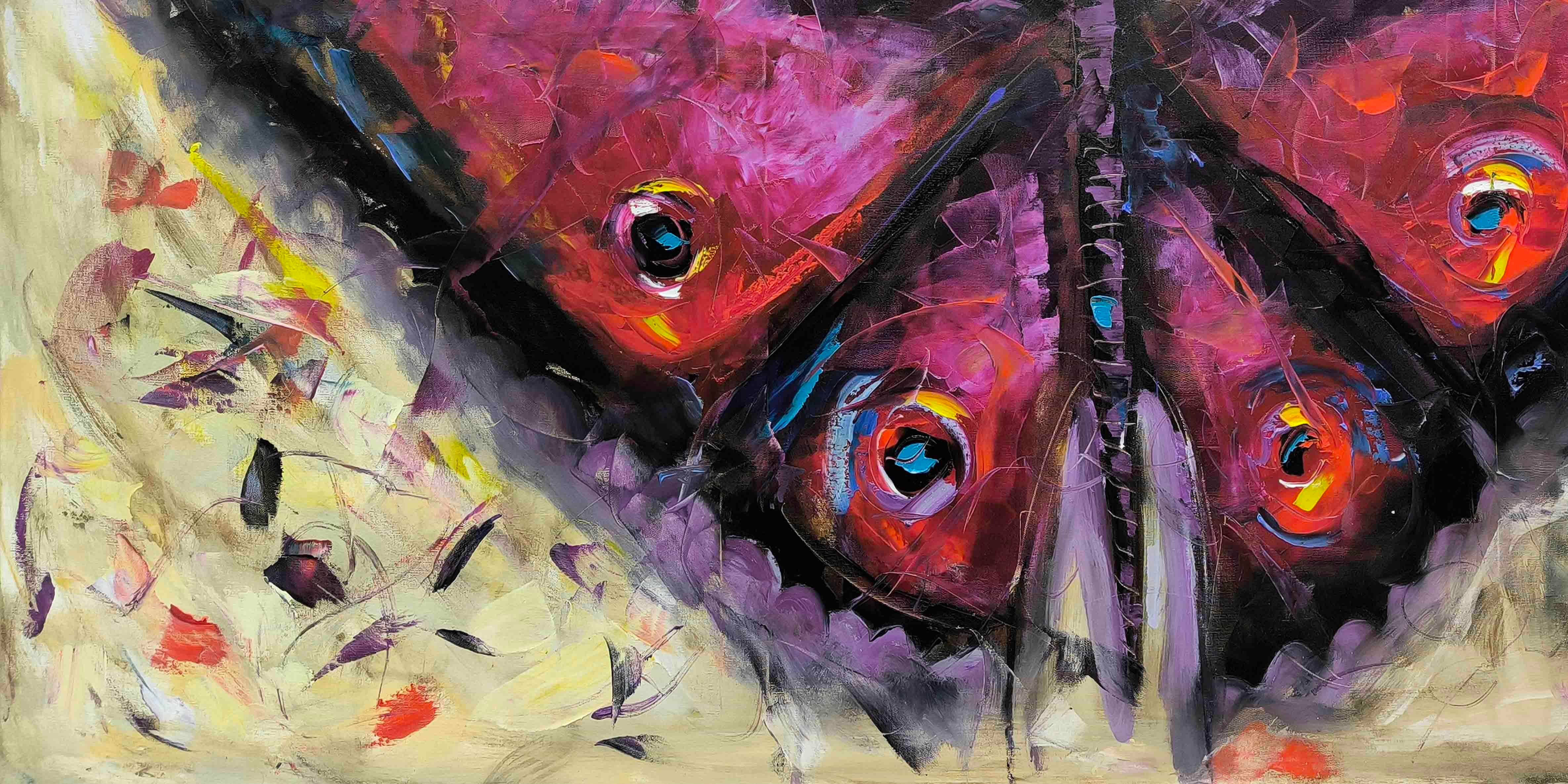 Kırmızı Zarif Kelebek | Yağlı Boya Tablo