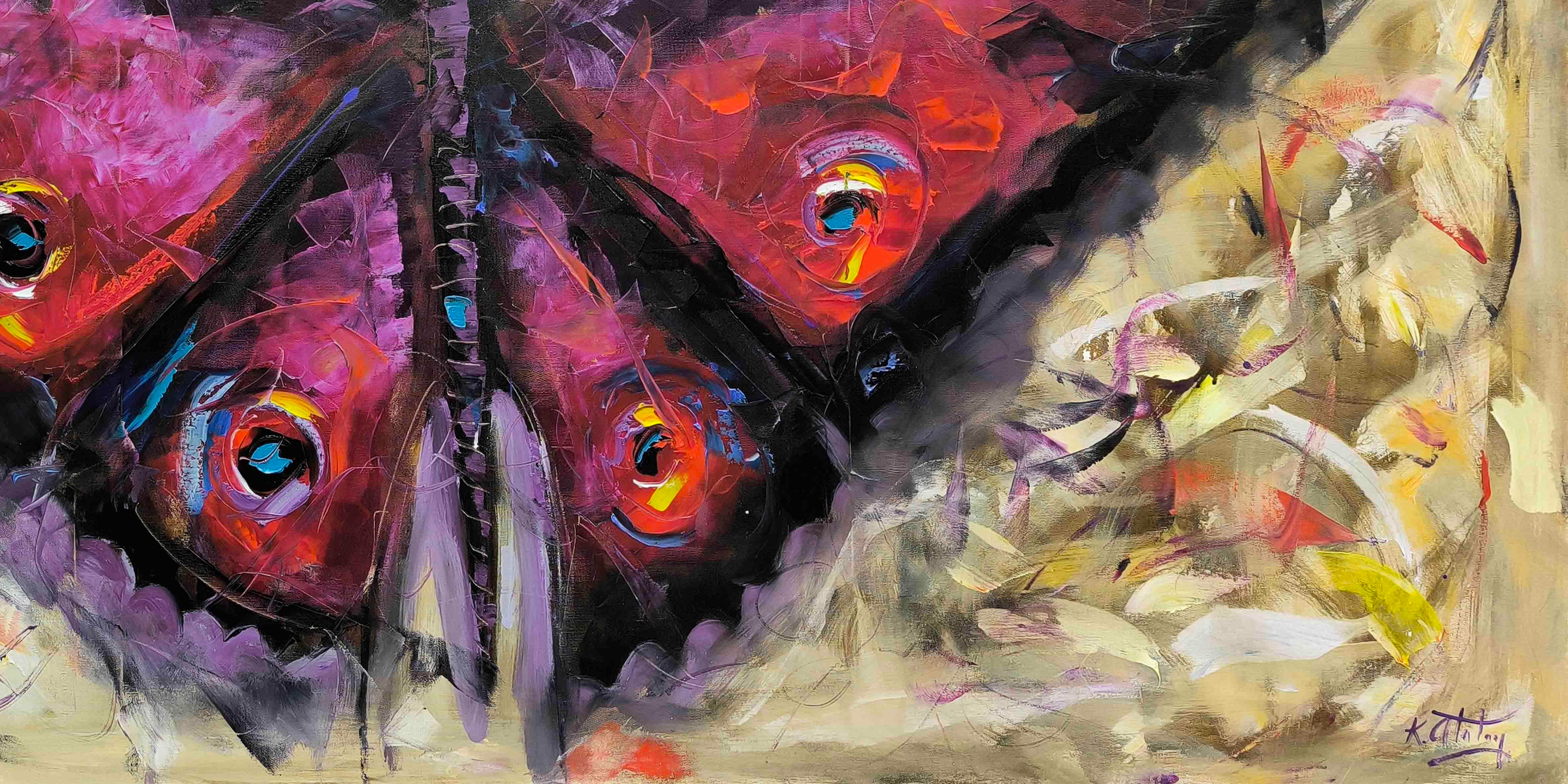 Kırmızı Zarif Kelebek | Yağlı Boya Tablo