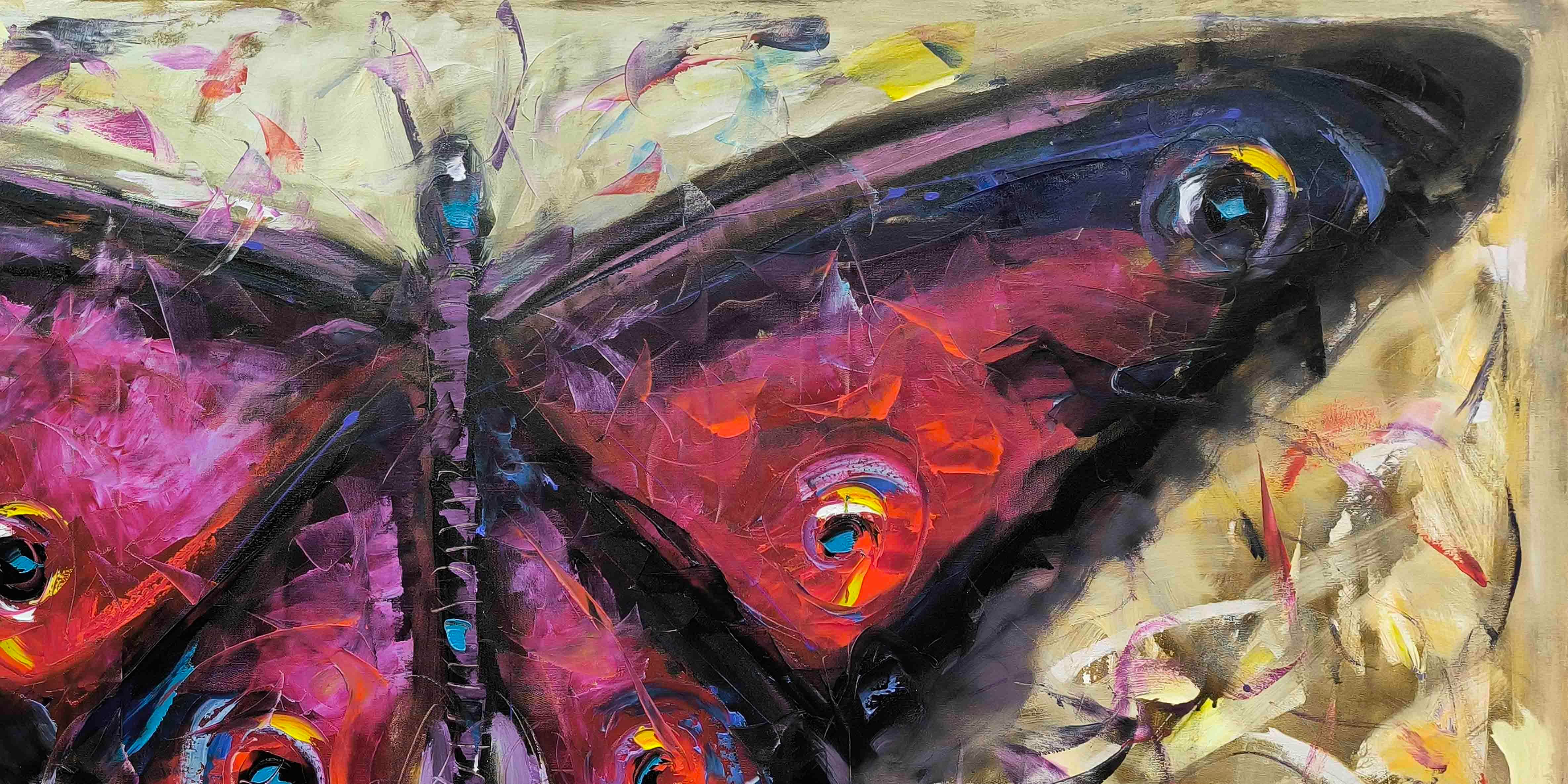 Kırmızı Zarif Kelebek | Yağlı Boya Tablo